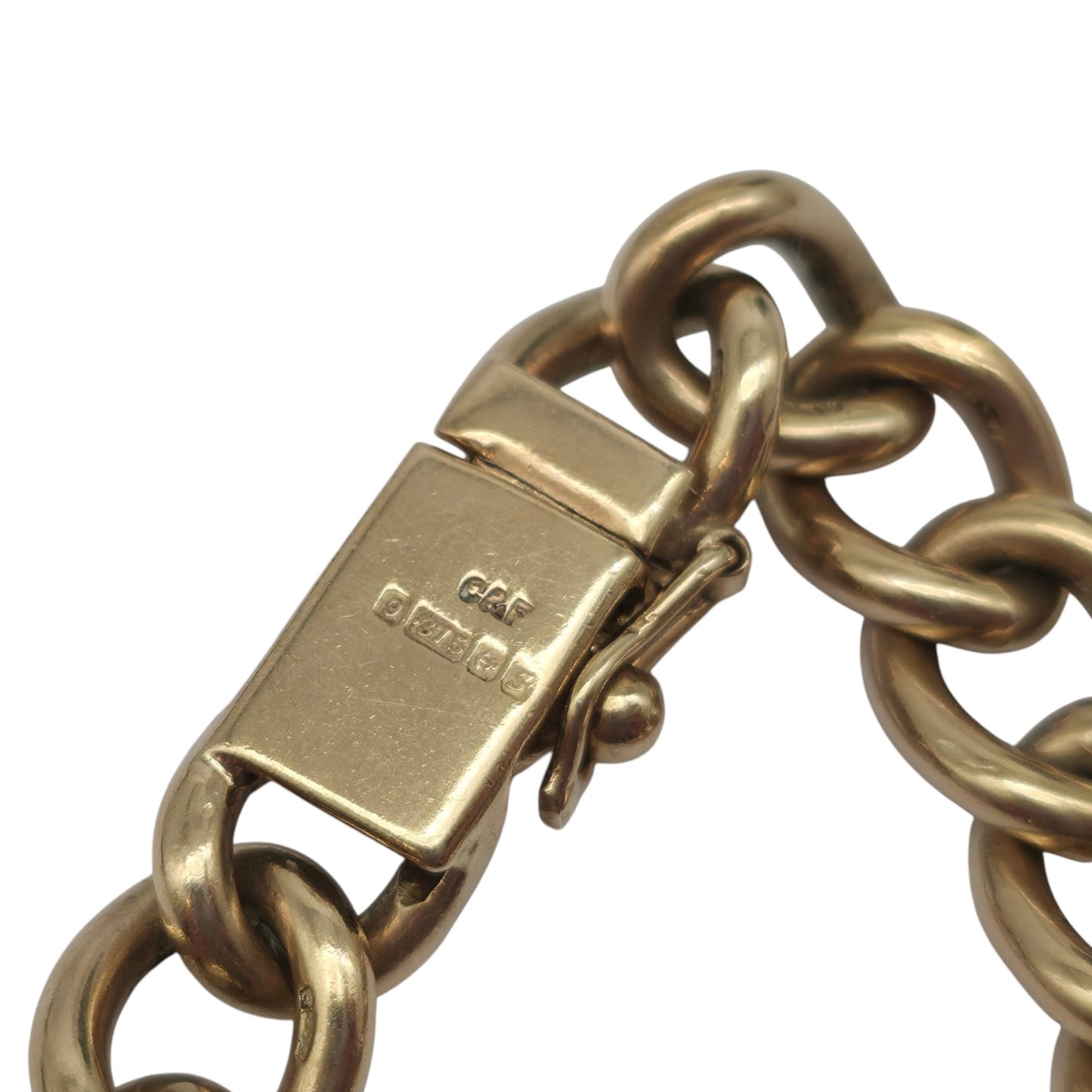 Heavy Solid 9ct 375 Yellow Gold Curb Link Bracelet 1967 L 19.2 cm 37.1 g.
