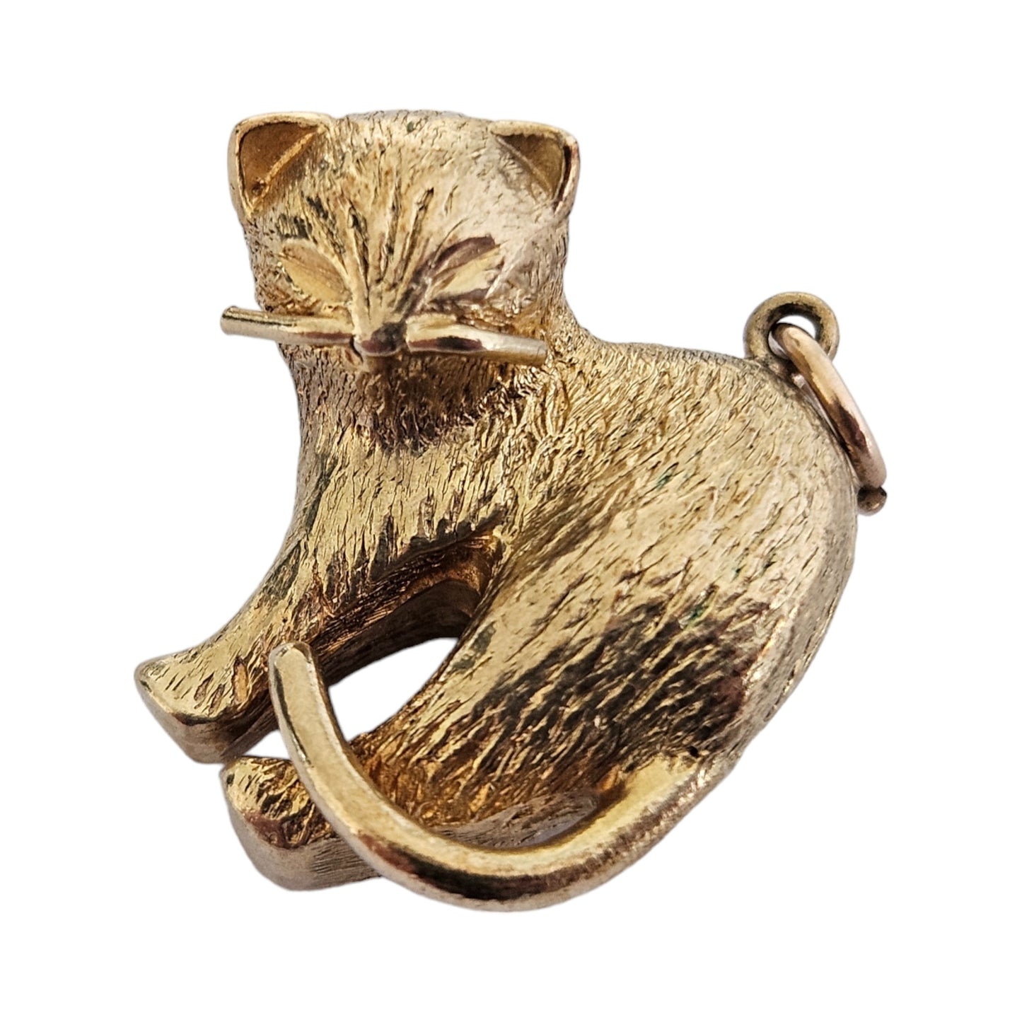 Cute 9ct 375 Cast Yellow Gold Cat Charm 1966 L 1.9 cm 5.9 g.