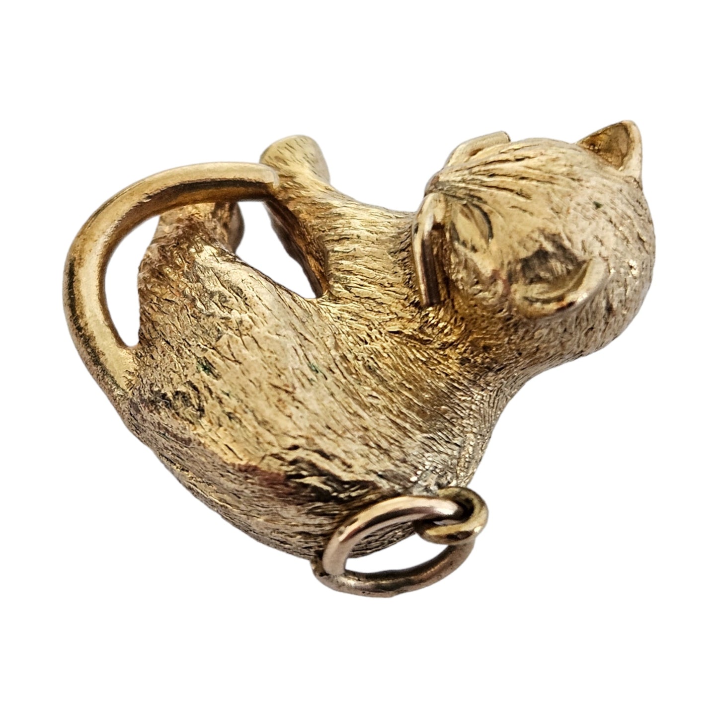 Cute 9ct 375 Cast Yellow Gold Cat Charm 1966 L 1.9 cm 5.9 g.