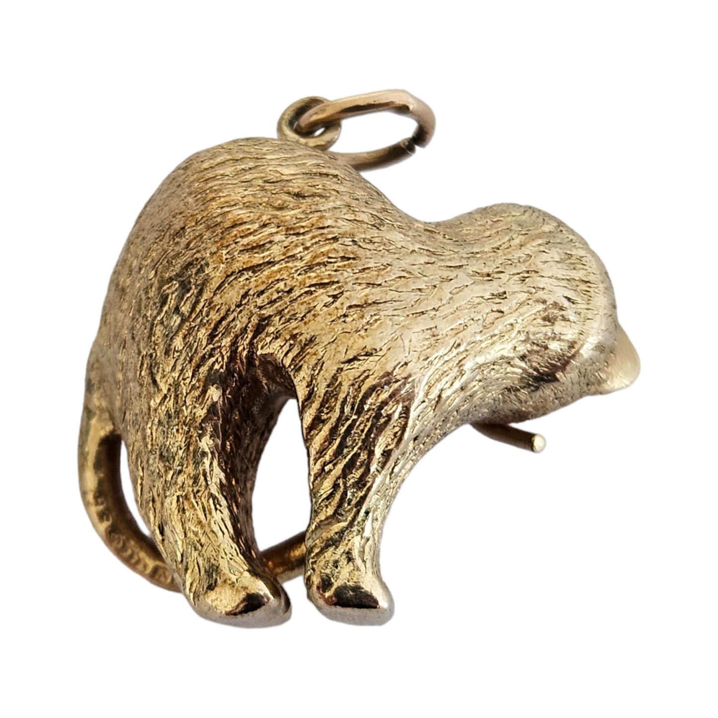 Cute 9ct 375 Cast Yellow Gold Cat Charm 1966 L 1.9 cm 5.9 g.