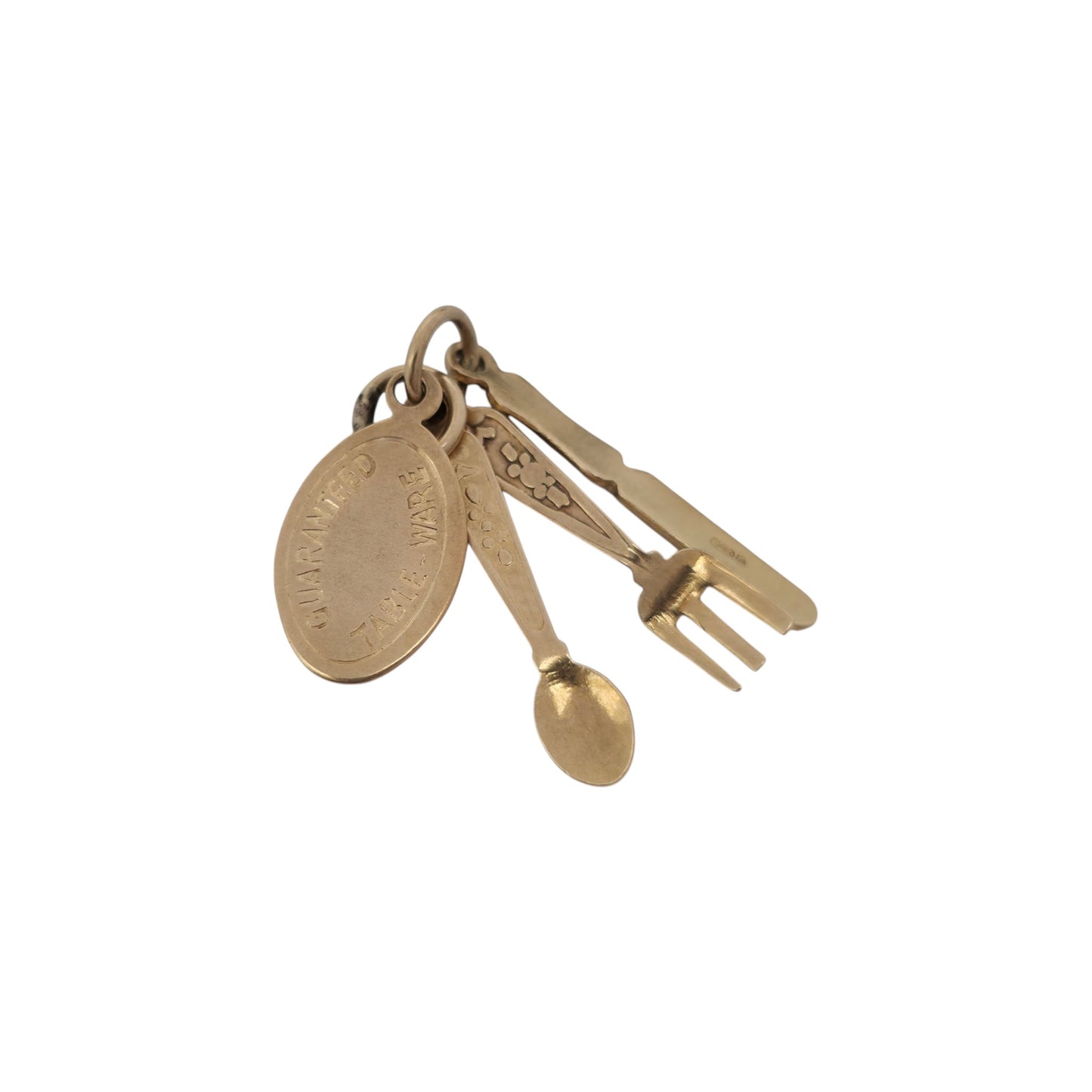 9ct 375 Yellow Gold Cutlery Charm 1972 L 1.7 cm 1.3 g.
