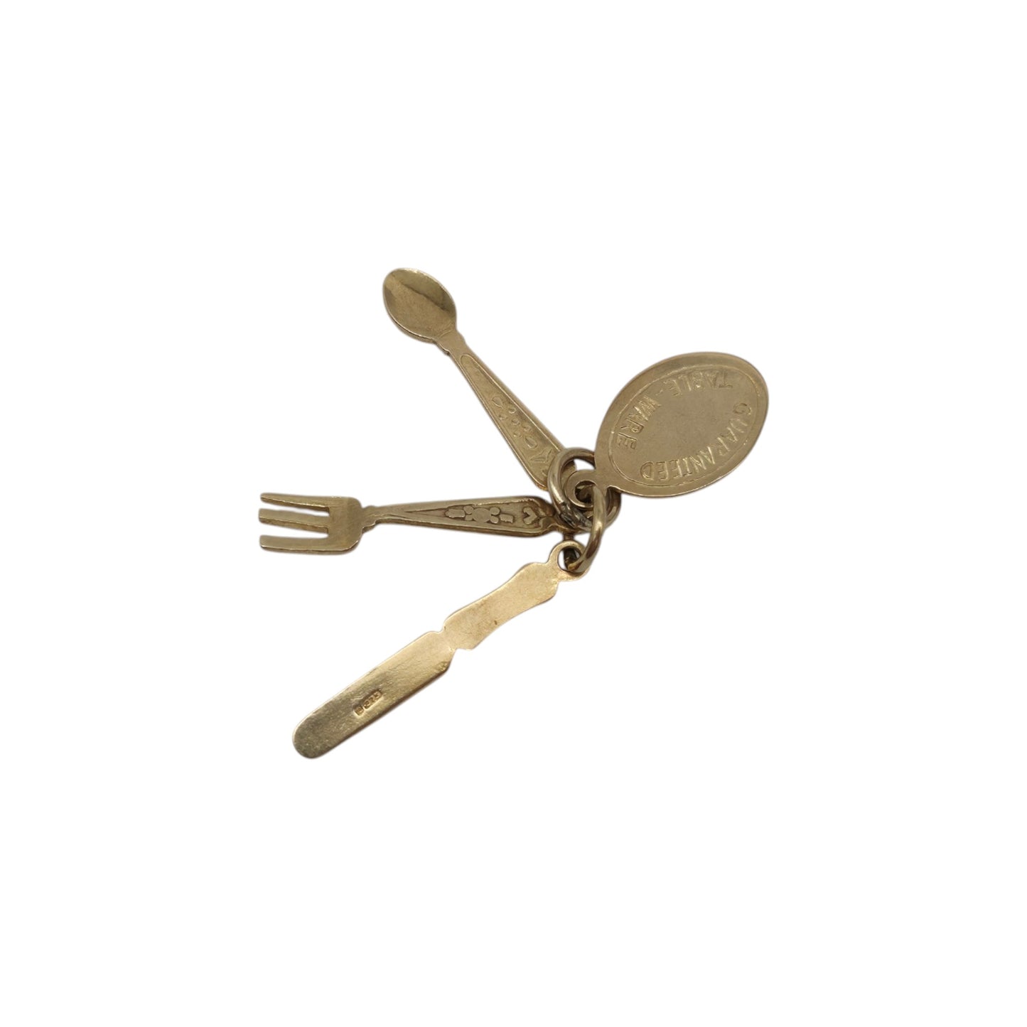 9ct 375 Yellow Gold Cutlery Charm 1972 L 1.7 cm 1.3 g.