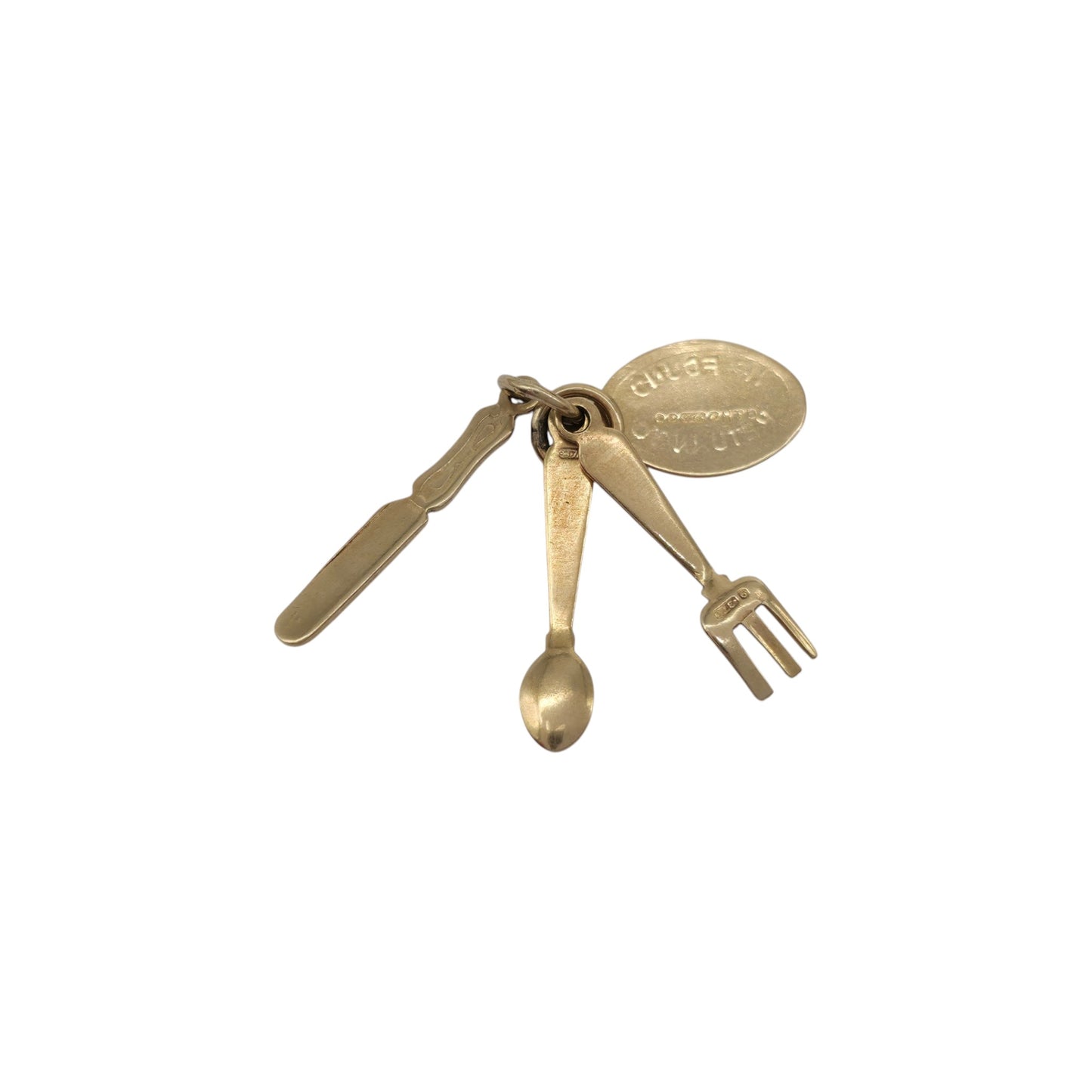 9ct 375 Yellow Gold Cutlery Charm 1972 L 1.7 cm 1.3 g.