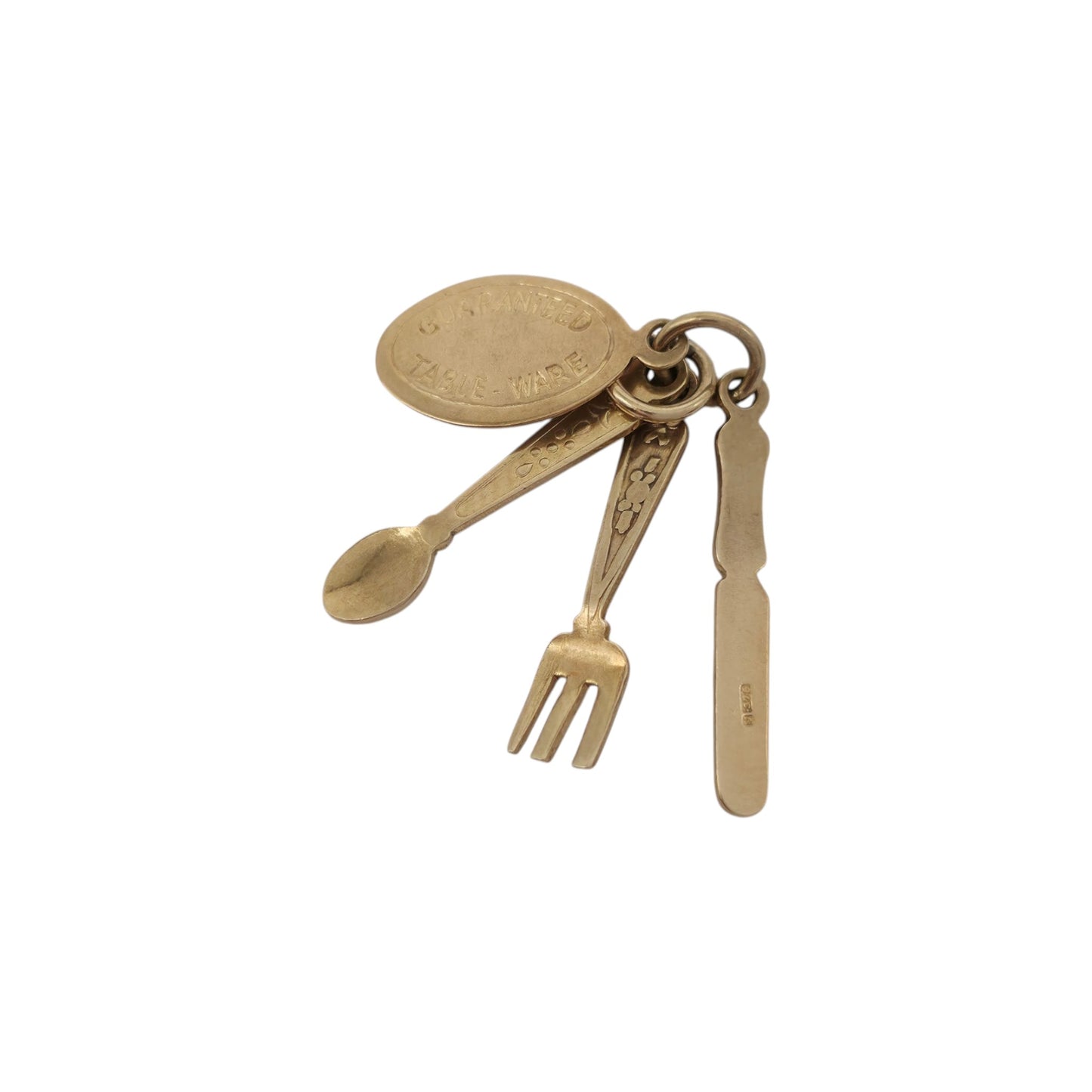 9ct 375 Yellow Gold Cutlery Charm 1972 L 1.7 cm 1.3 g.