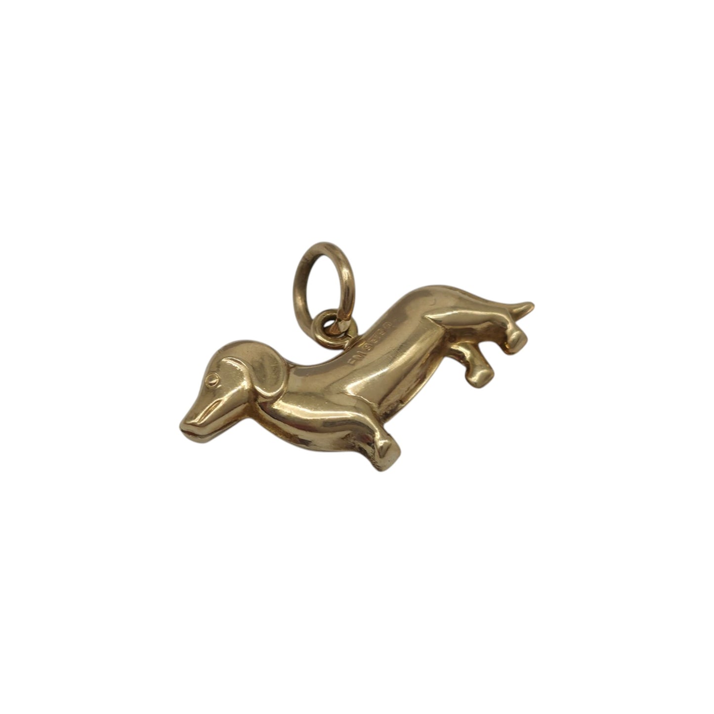 9ct 375 Yellow Gold Dachshund Dog Charm 1967 L 2.0 cm 1.0 g.