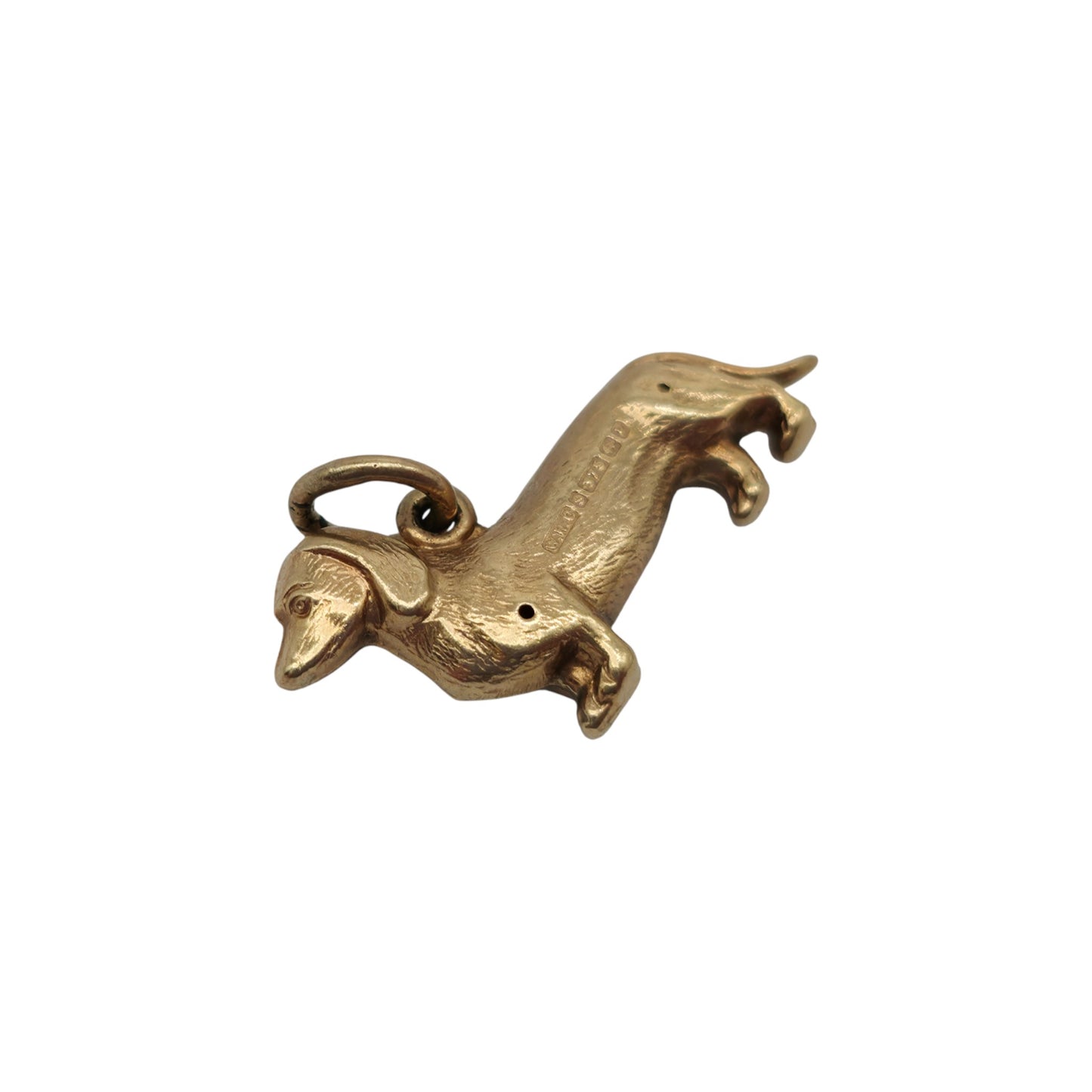 9ct 375 Yellow Gold Dachshund Charm 1964 L 1.9 cm 0.8 g.