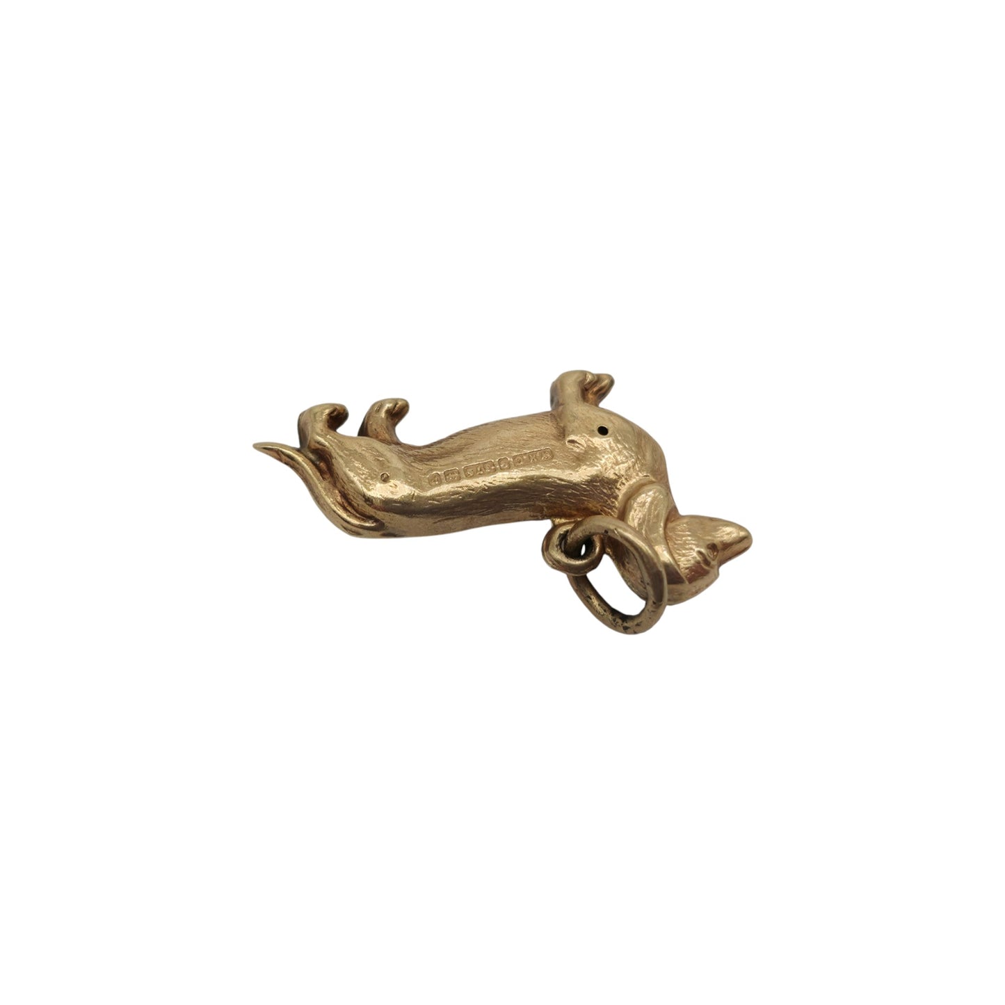 9ct 375 Yellow Gold Dachshund Charm 1964 L 1.9 cm 0.8 g.