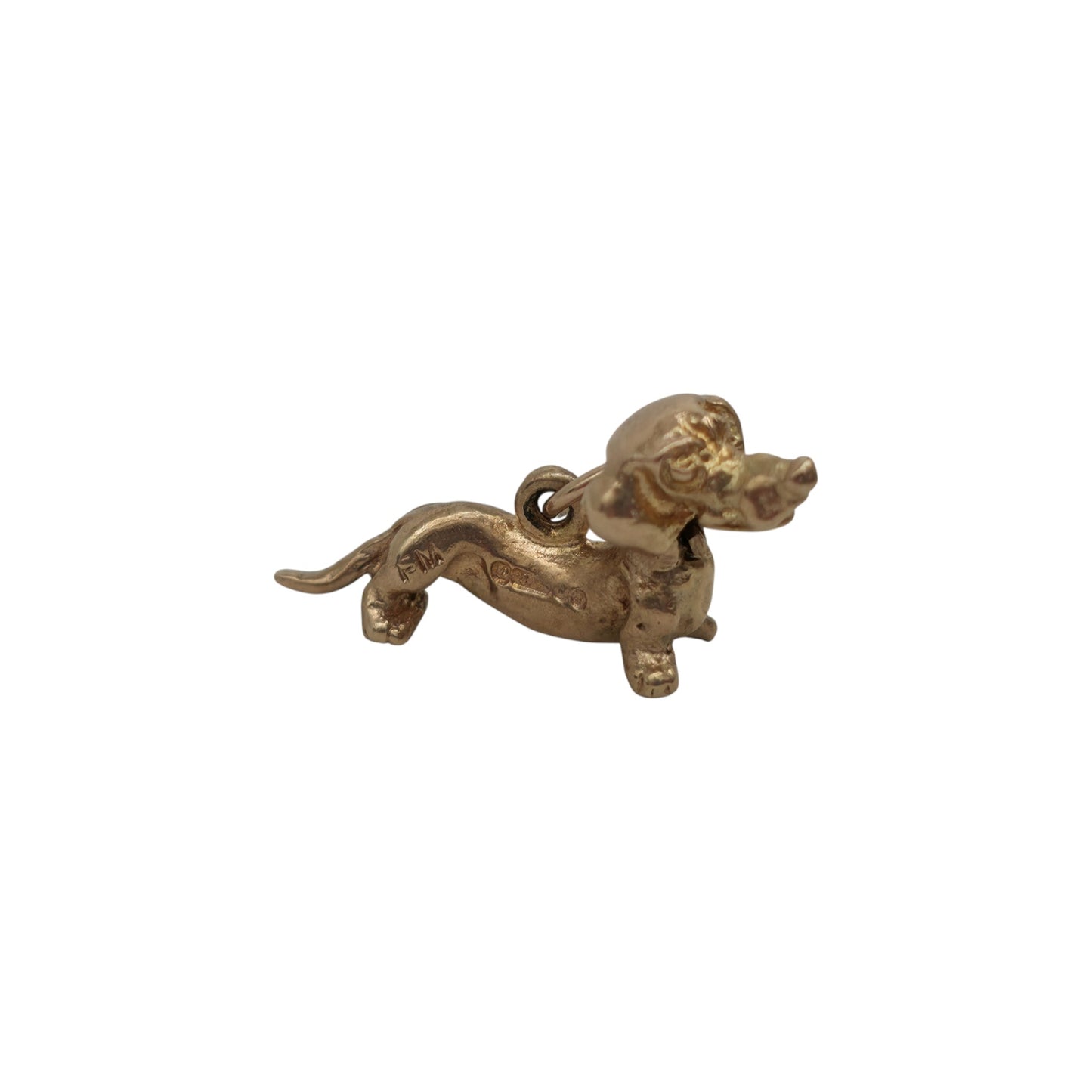 9ct 375 Yellow Gold Articulated Dachshund Dog Charm 1958 L 2.1 cm 2.8 g.