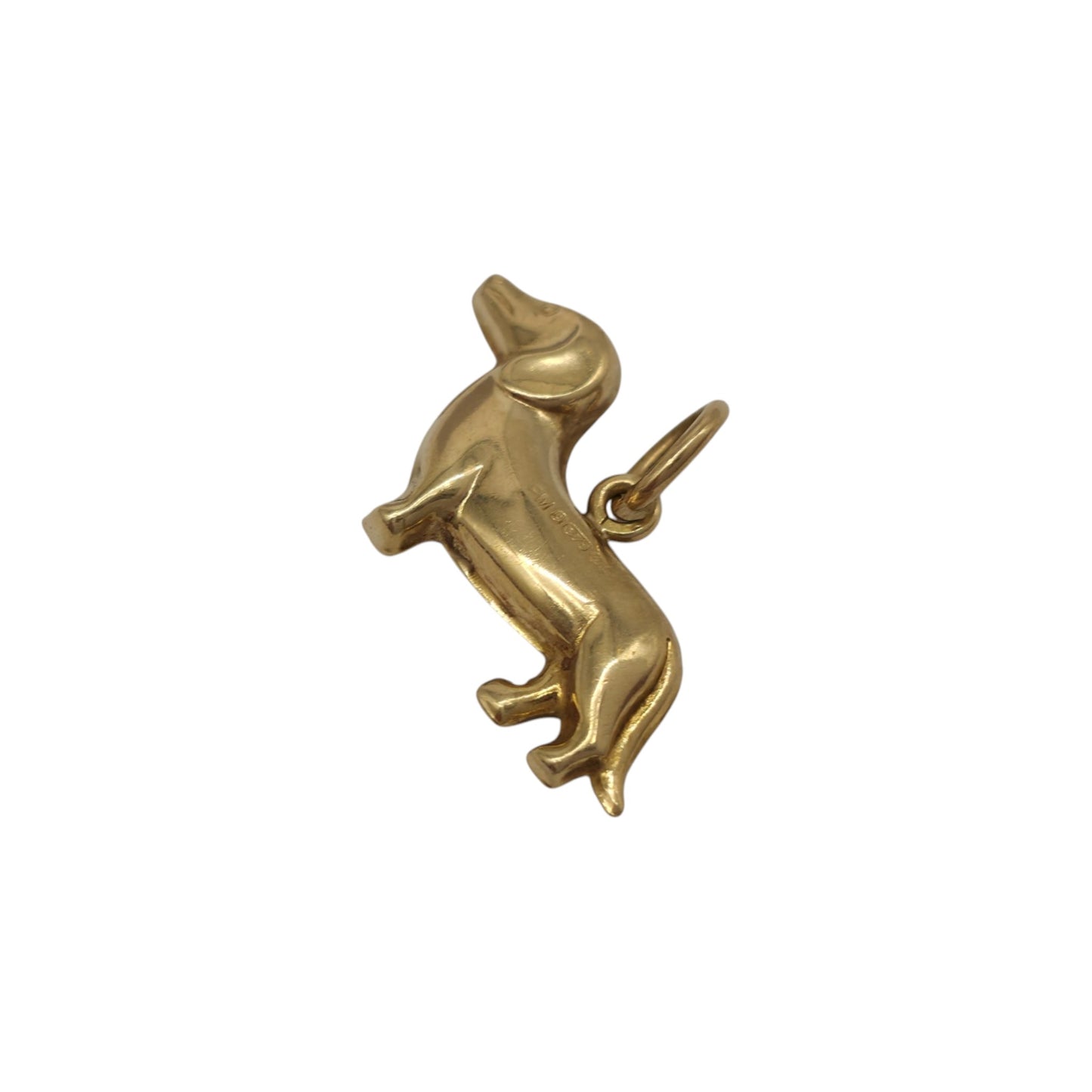 9ct 375 Yellow Gold Dachshund Dog Charm 1967 L 2.0 cm 1.0 g.