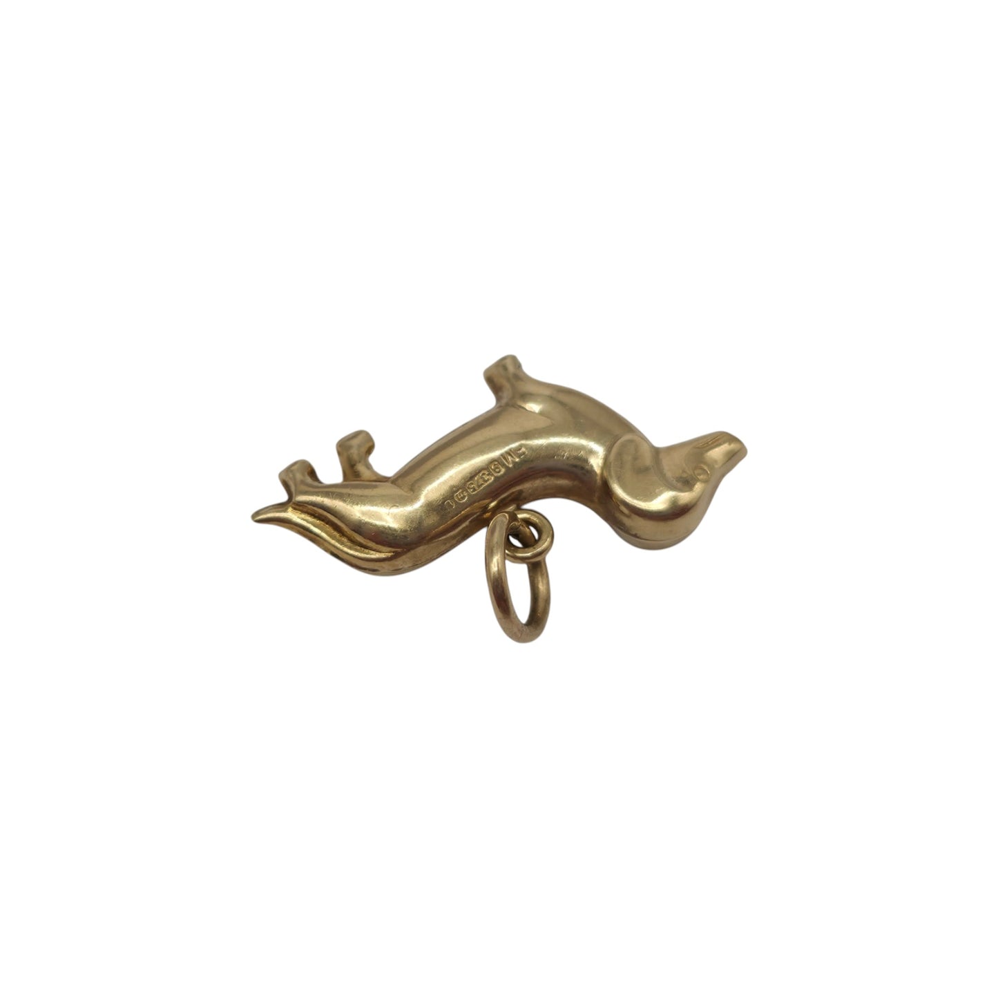 9ct 375 Yellow Gold Dachshund Dog Charm 1967 L 2.0 cm 1.0 g.
