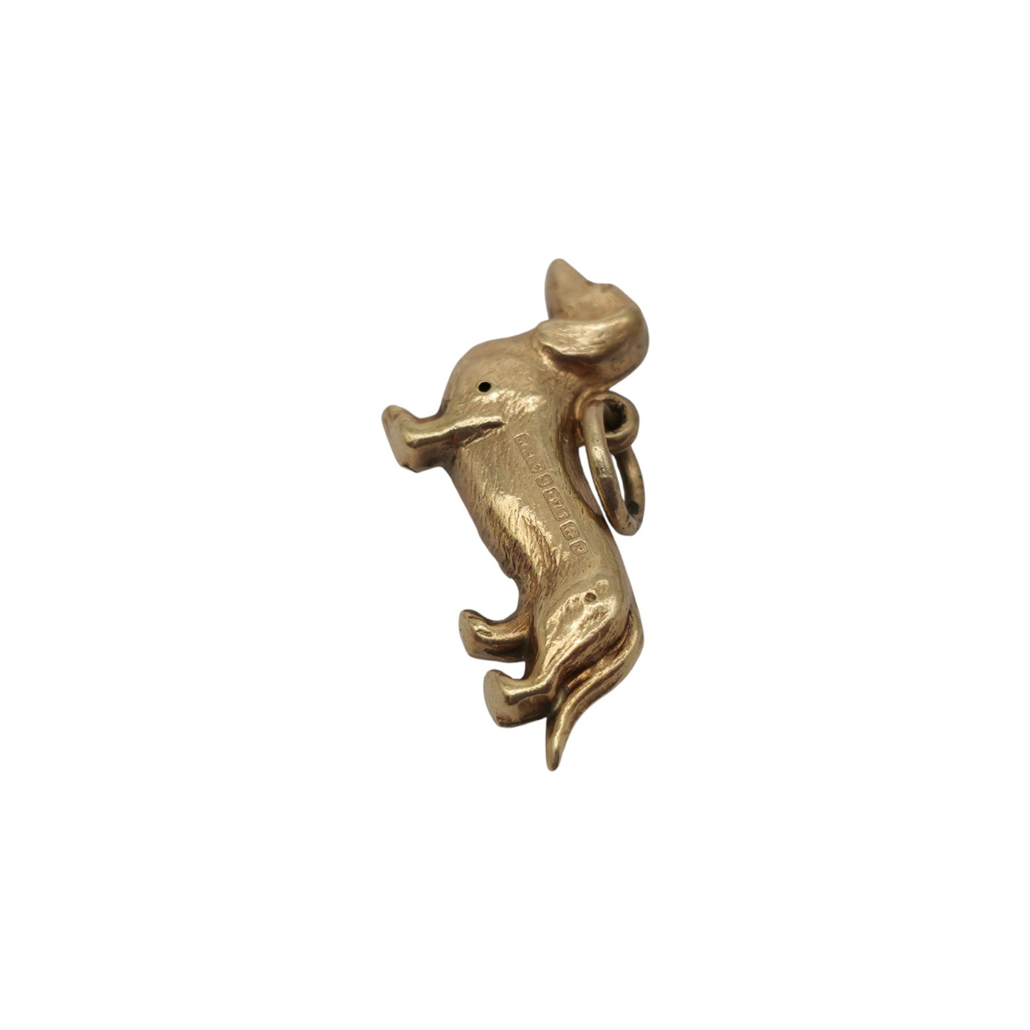 9ct 375 Yellow Gold Dachshund Charm 1964 L 1.9 cm 0.8 g.