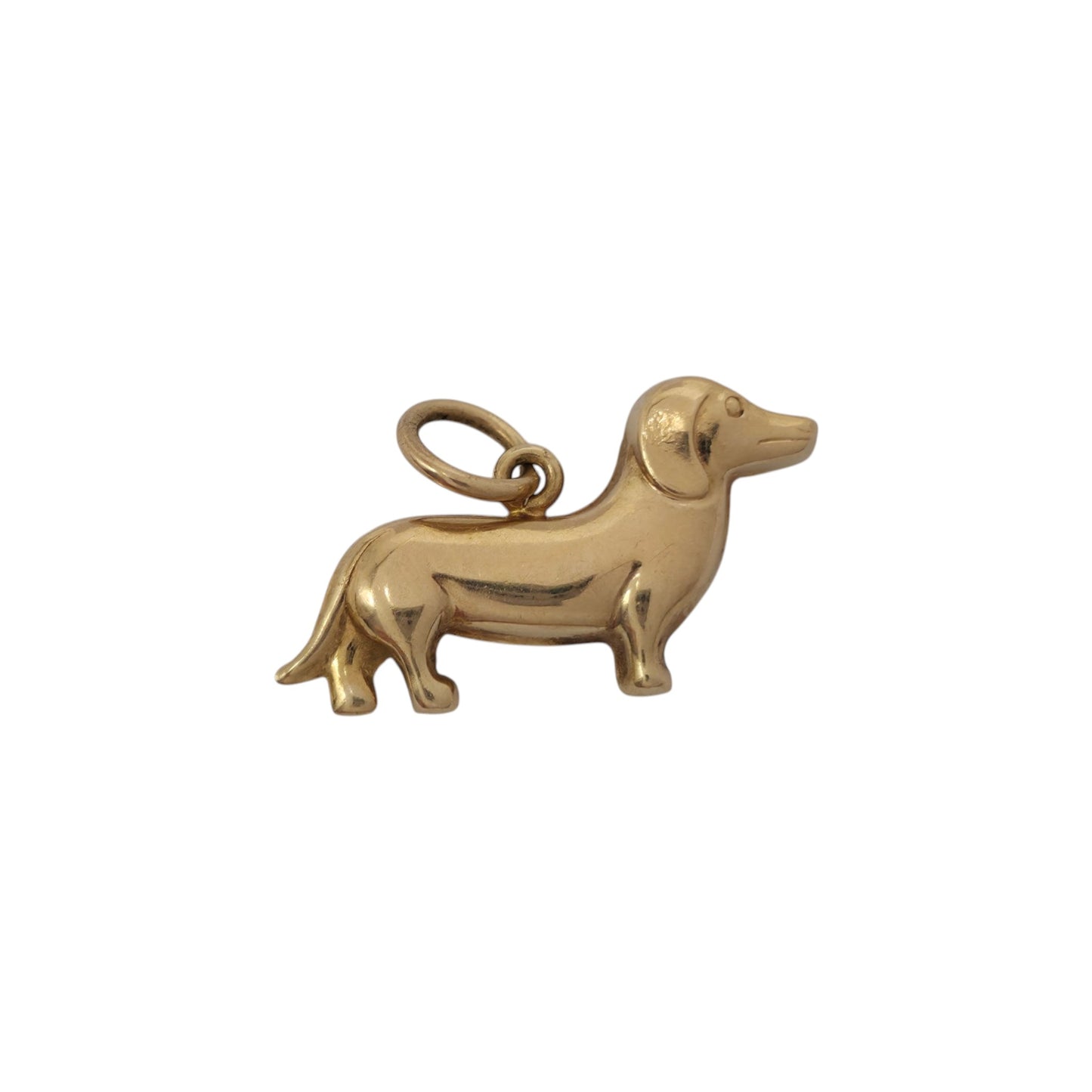 9ct 375 Yellow Gold Dachshund Dog Charm 1967 L 2.0 cm 1.0 g.