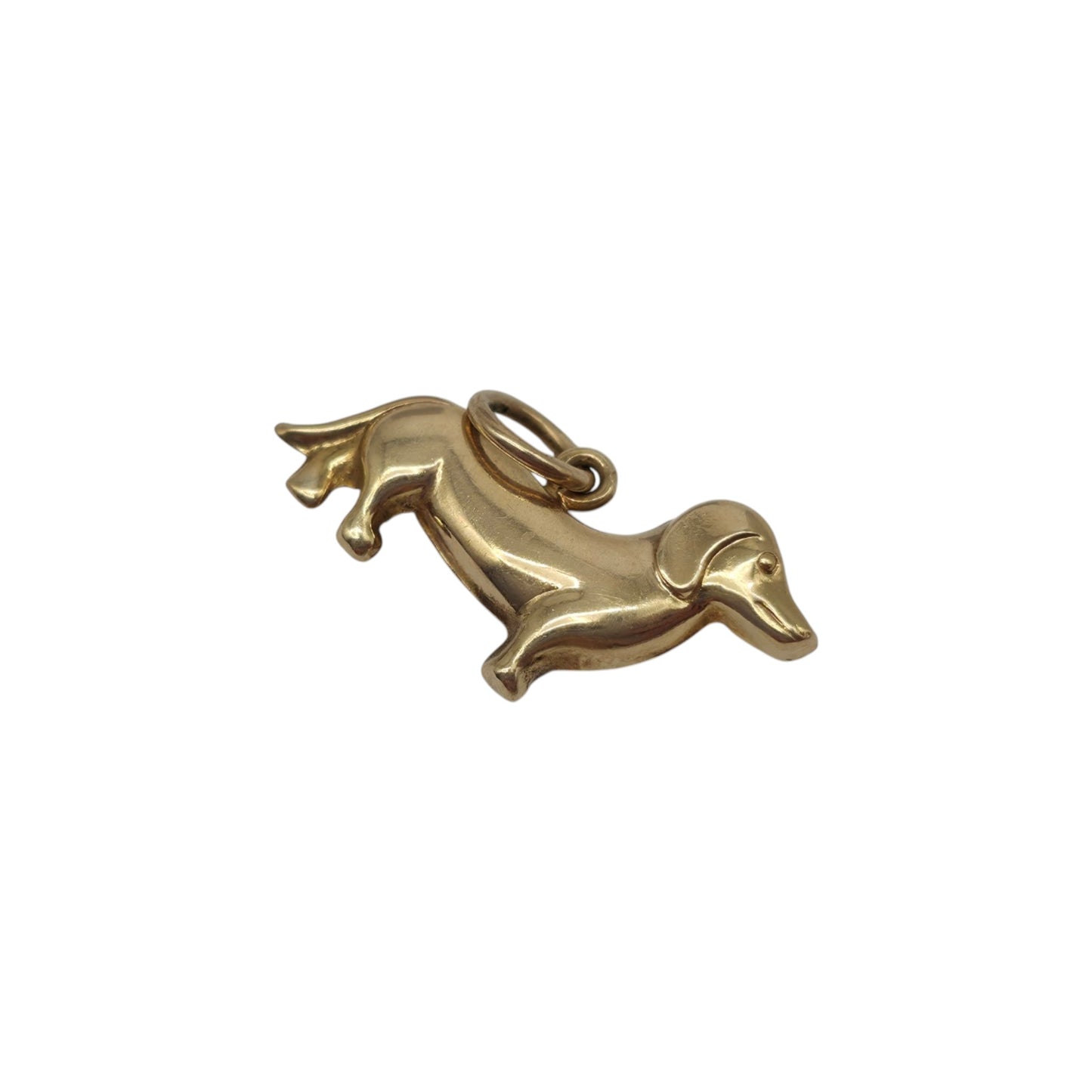 9ct 375 Yellow Gold Dachshund Dog Charm 1967 L 2.0 cm 1.0 g.