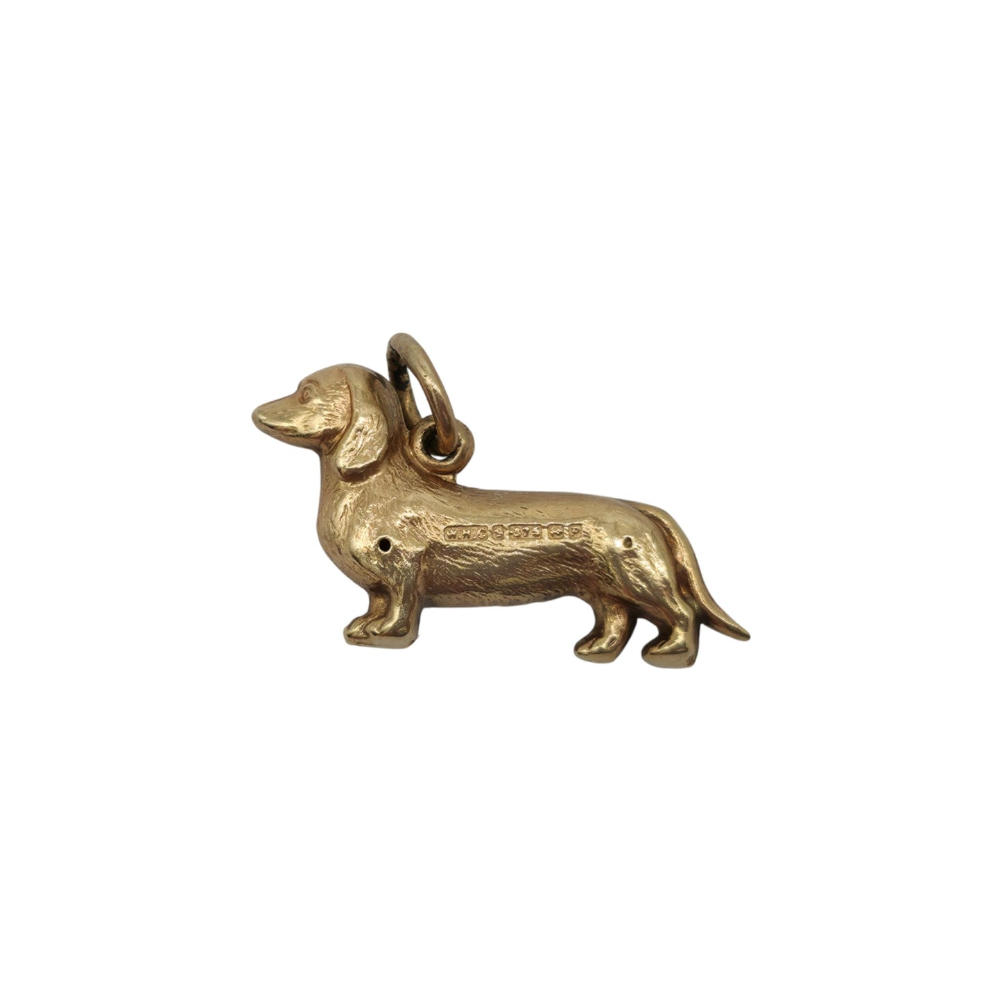 9ct 375 Yellow Gold Dachshund Charm 1964 L 1.9 cm 0.8 g.