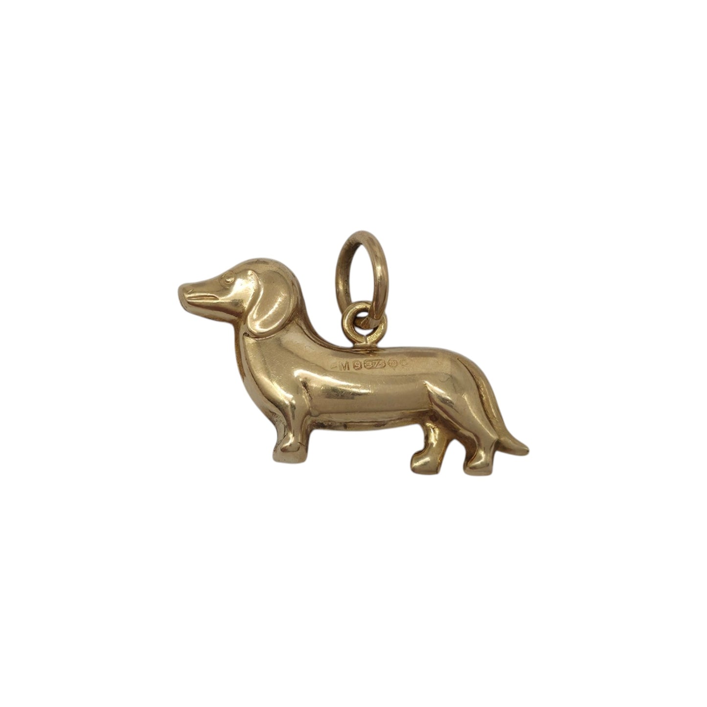 9ct 375 Yellow Gold Dachshund Dog Charm 1967 L 2.0 cm 1.0 g.