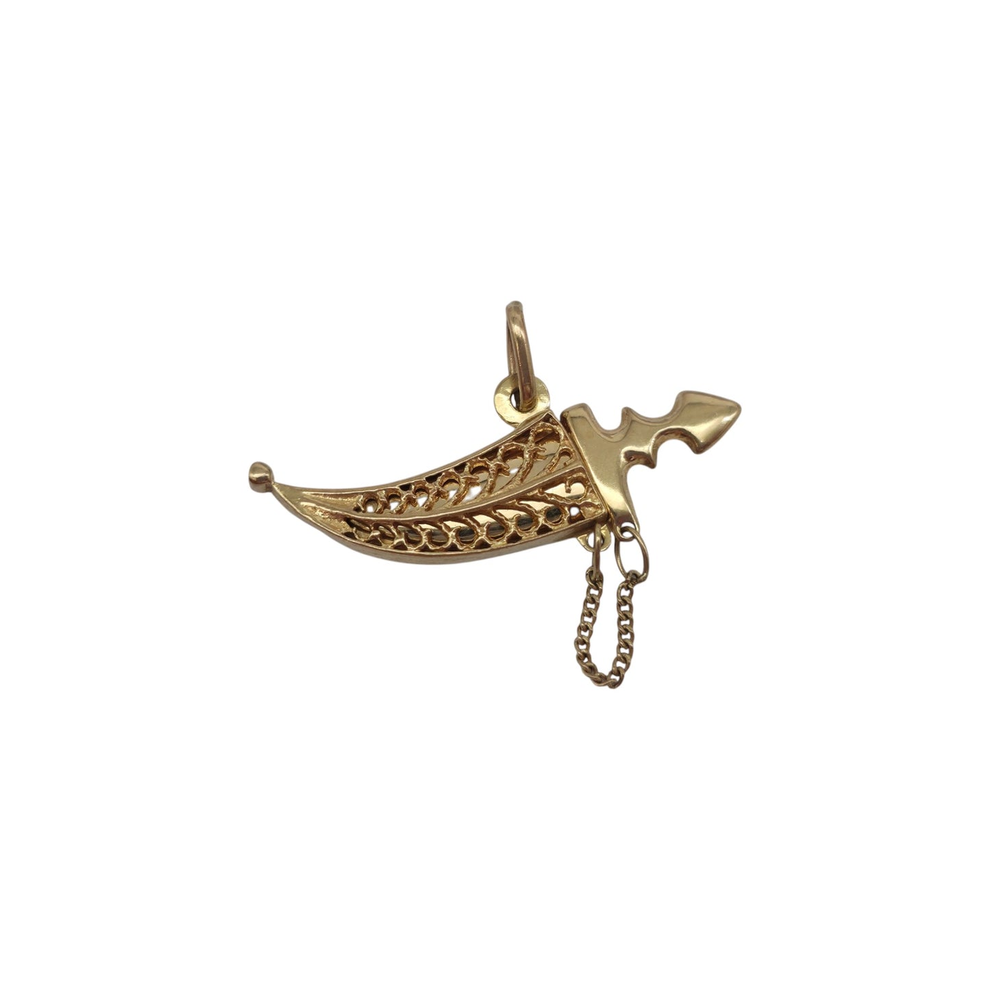 Unoaerre 9ct 375 Yellow Gold Dagger In Sheath Opening Charm L 3.1 cm 2.6 g.