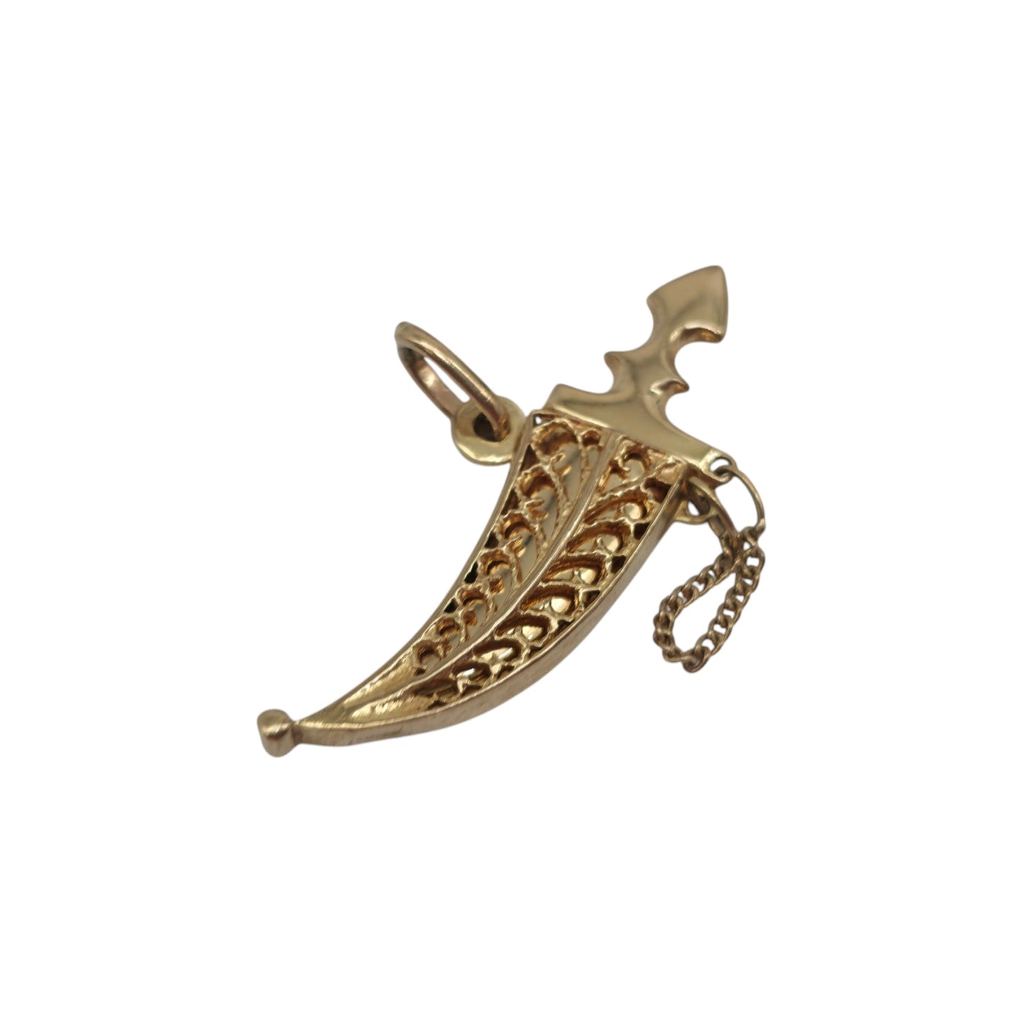 Unoaerre 9ct 375 Yellow Gold Dagger In Sheath Opening Charm L 3.1 cm 2.6 g.