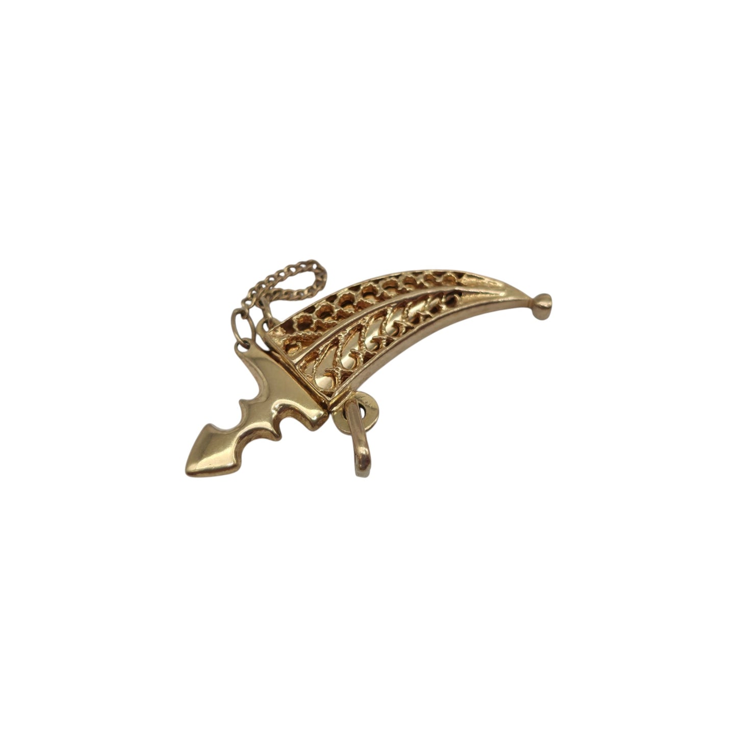 Unoaerre 9ct 375 Yellow Gold Dagger In Sheath Opening Charm L 3.1 cm 2.6 g.