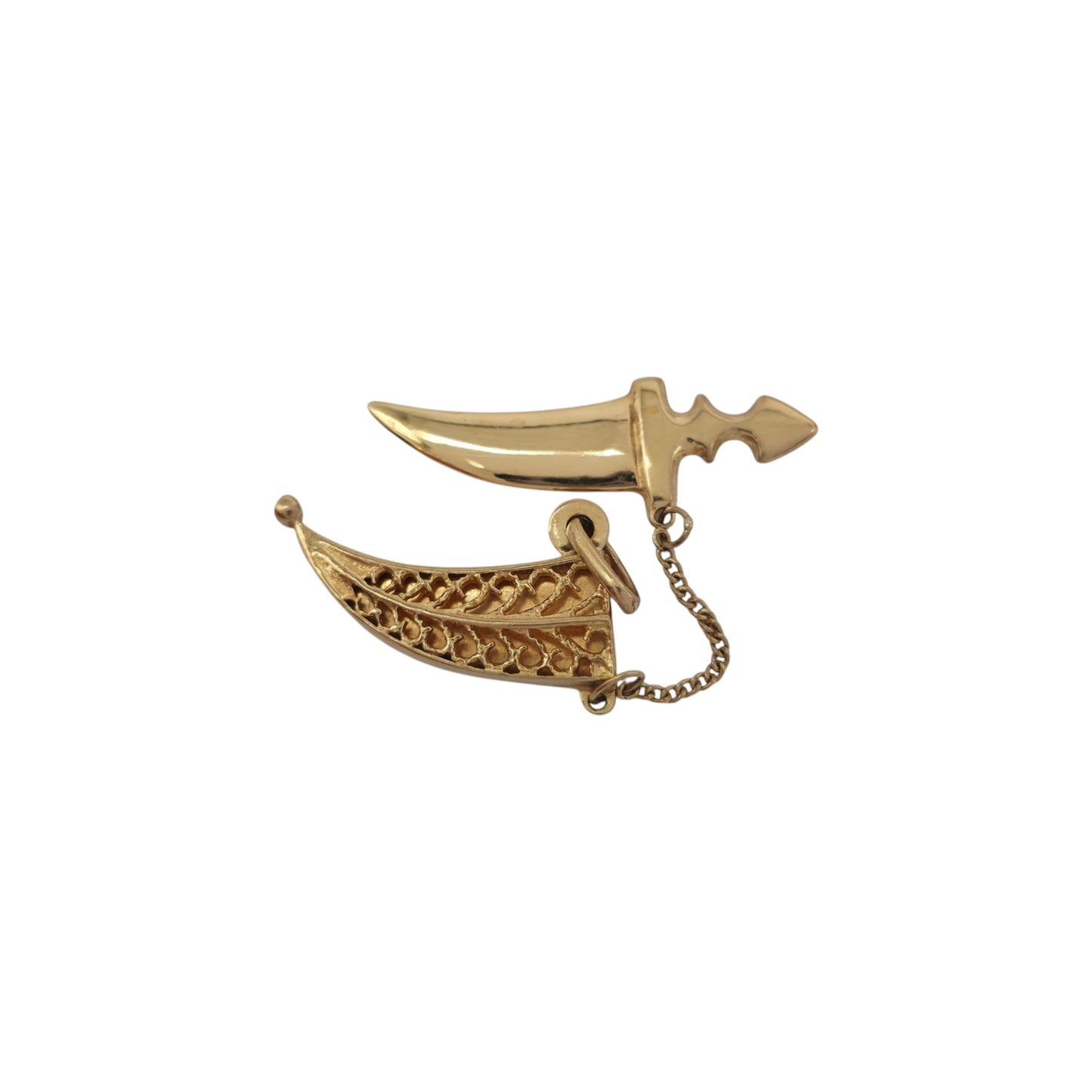 Unoaerre 9ct 375 Yellow Gold Dagger In Sheath Opening Charm L 3.1 cm 2.6 g.