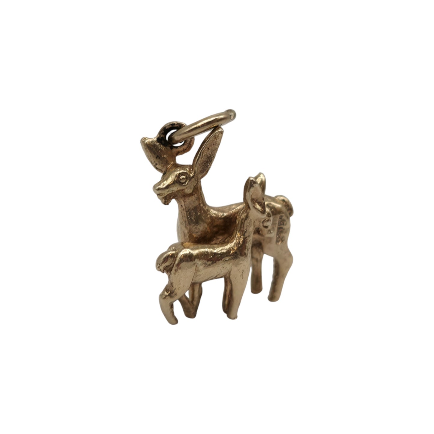 9ct 375 Yellow Gold Deer And Fawn Charm 1978 L 1.7 cm 2.1 g.
