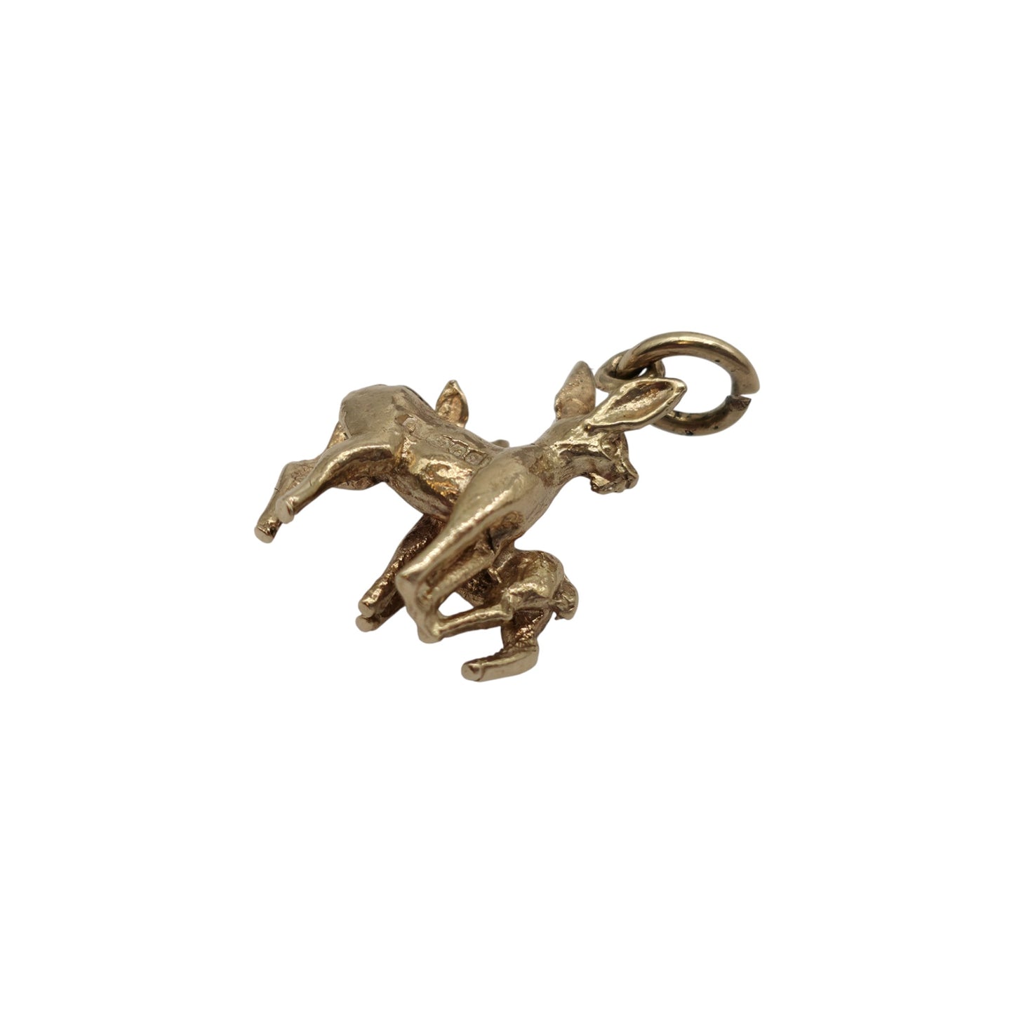 9ct 375 Yellow Gold Deer And Fawn Charm 1978 L 1.7 cm 2.1 g.
