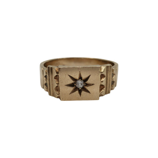9ct 375 Yellow Gold Signet Ring With Diamond