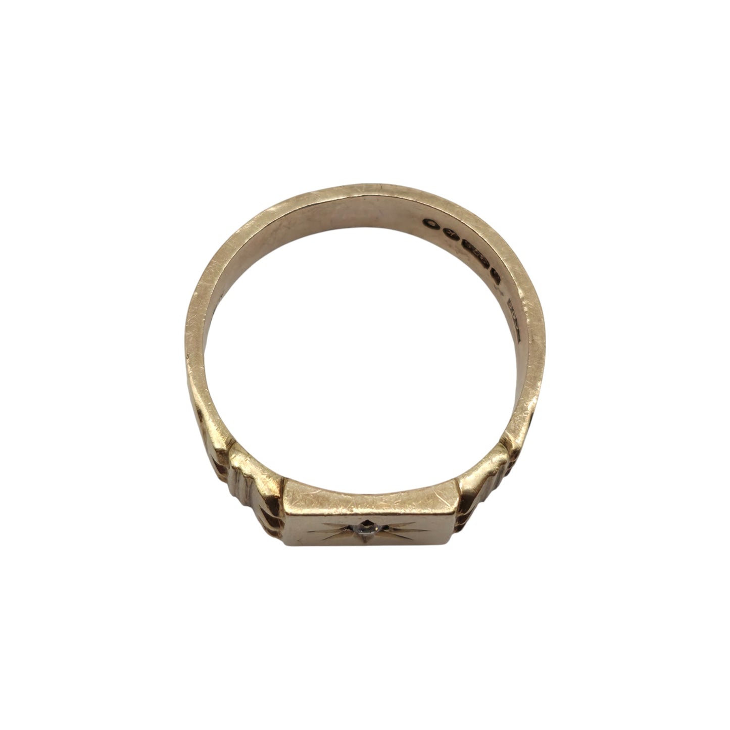 9ct 375 Yellow Gold Signet Ring With Diamond 1965 Size U 7.4 g.