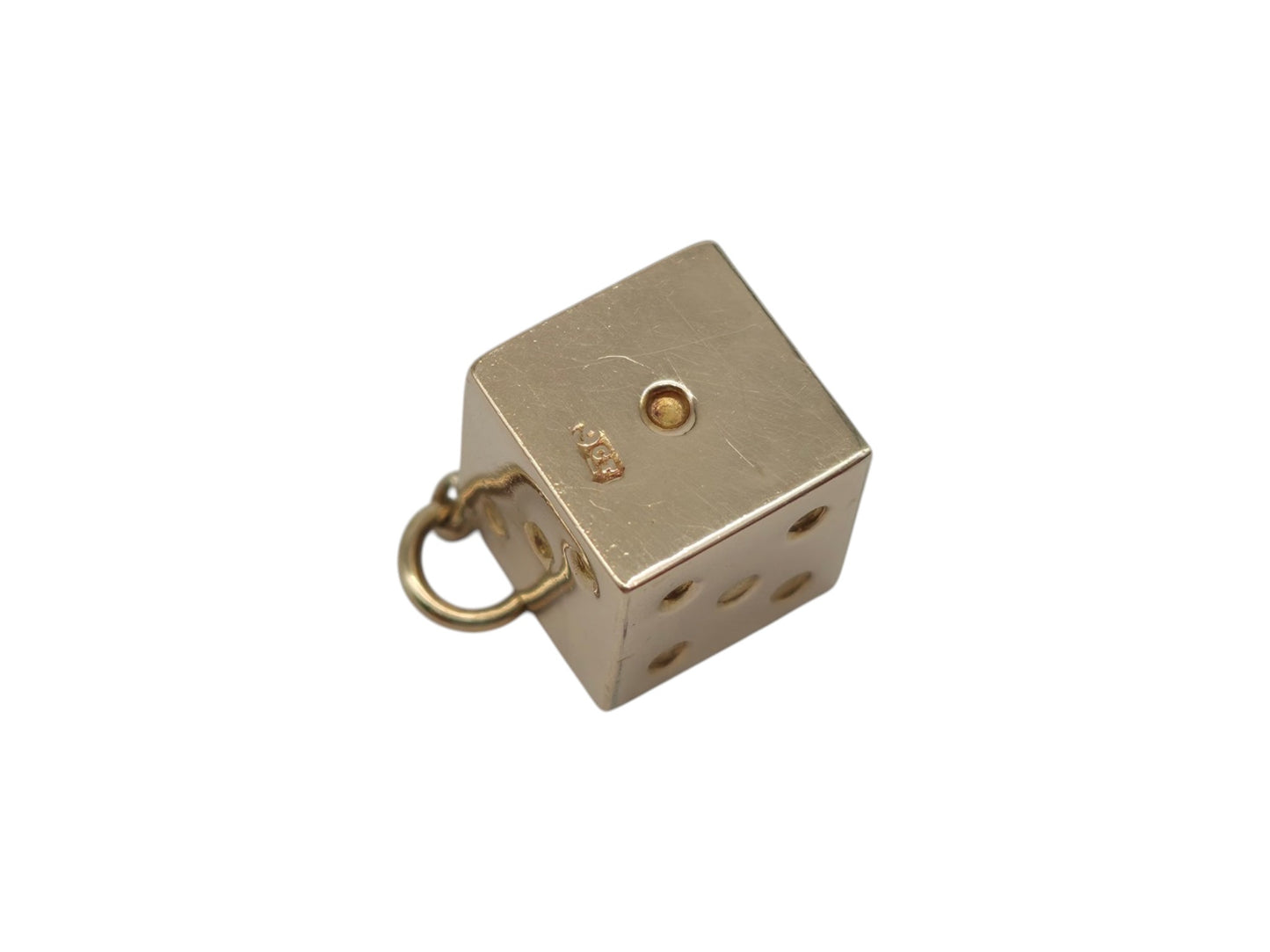 アンティーク 9金 イエローゴールド ダイスチャーム 1900年頃 L 0.9 cm 1.6 g.