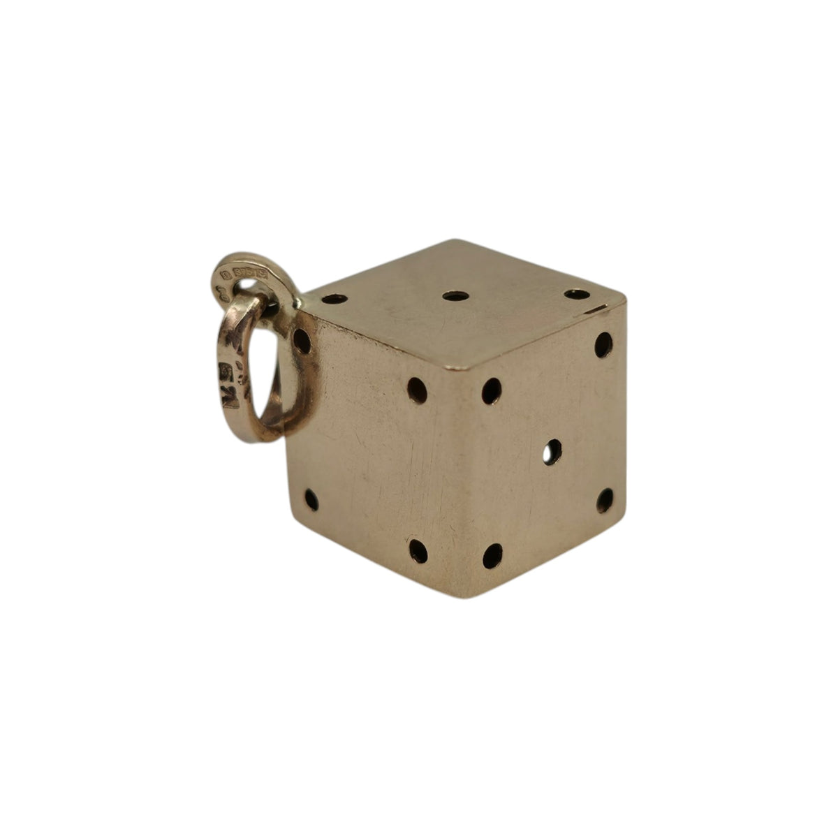 9ct 375 Yellow Gold Dice Charm c.1979 L 0.9 cm 2.0 g.