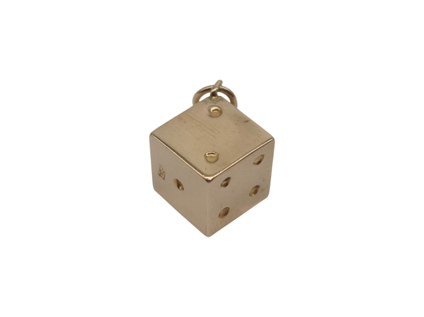 アンティーク 9金 イエローゴールド ダイスチャーム 1900年頃 L 0.9 cm 1.6 g.