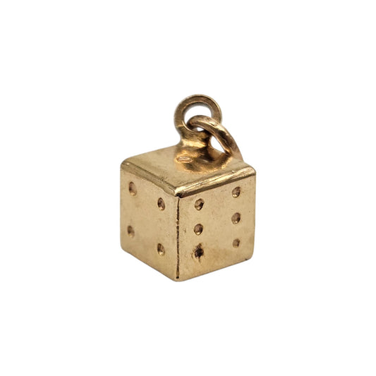 9ct 375 Yellow Gold Dice Lucky Charm L 6 mm 0.8 g.