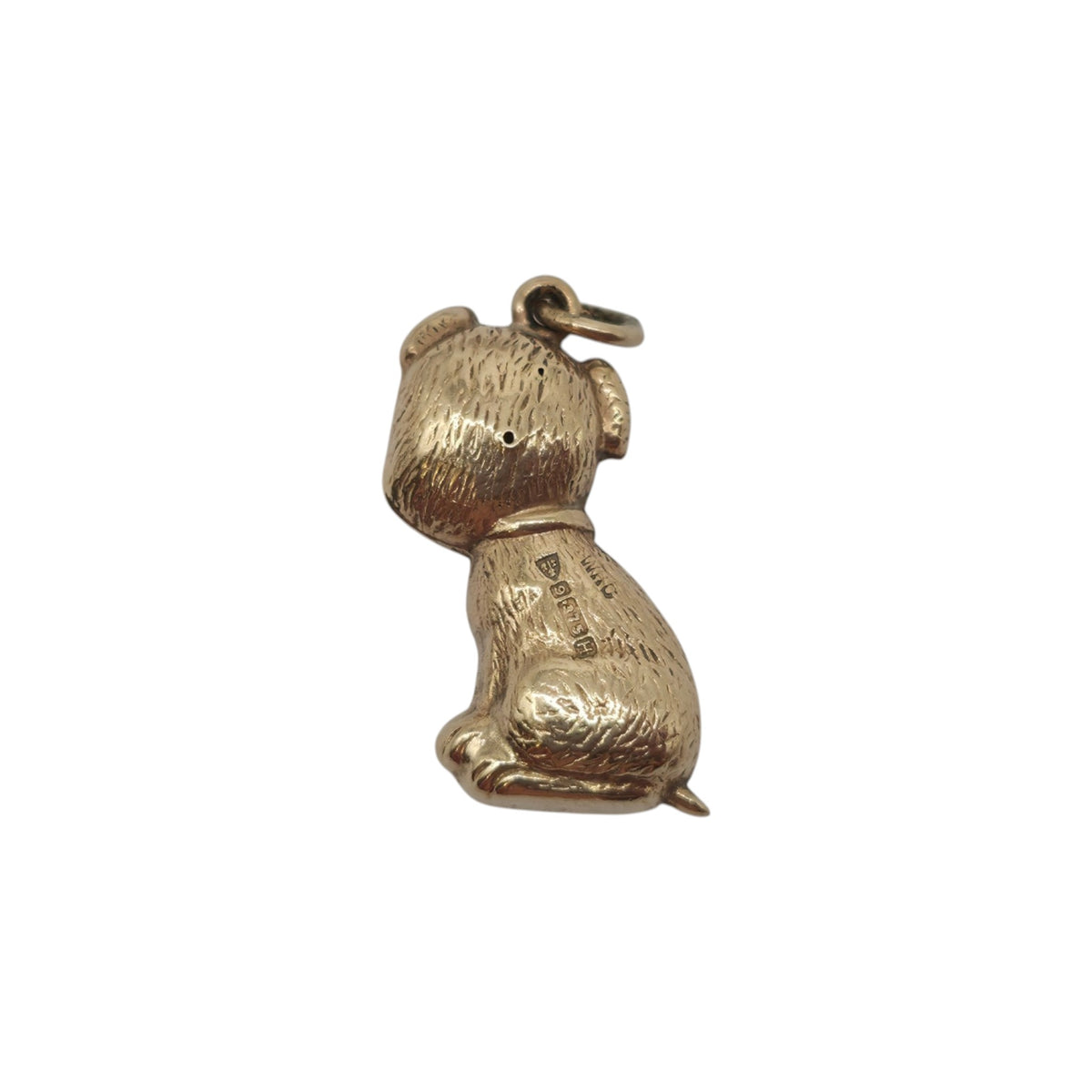 Chester 9ct 375 Yellow Gold Seated Dog Charm 1958 L 1.6 cm 0.8 g.