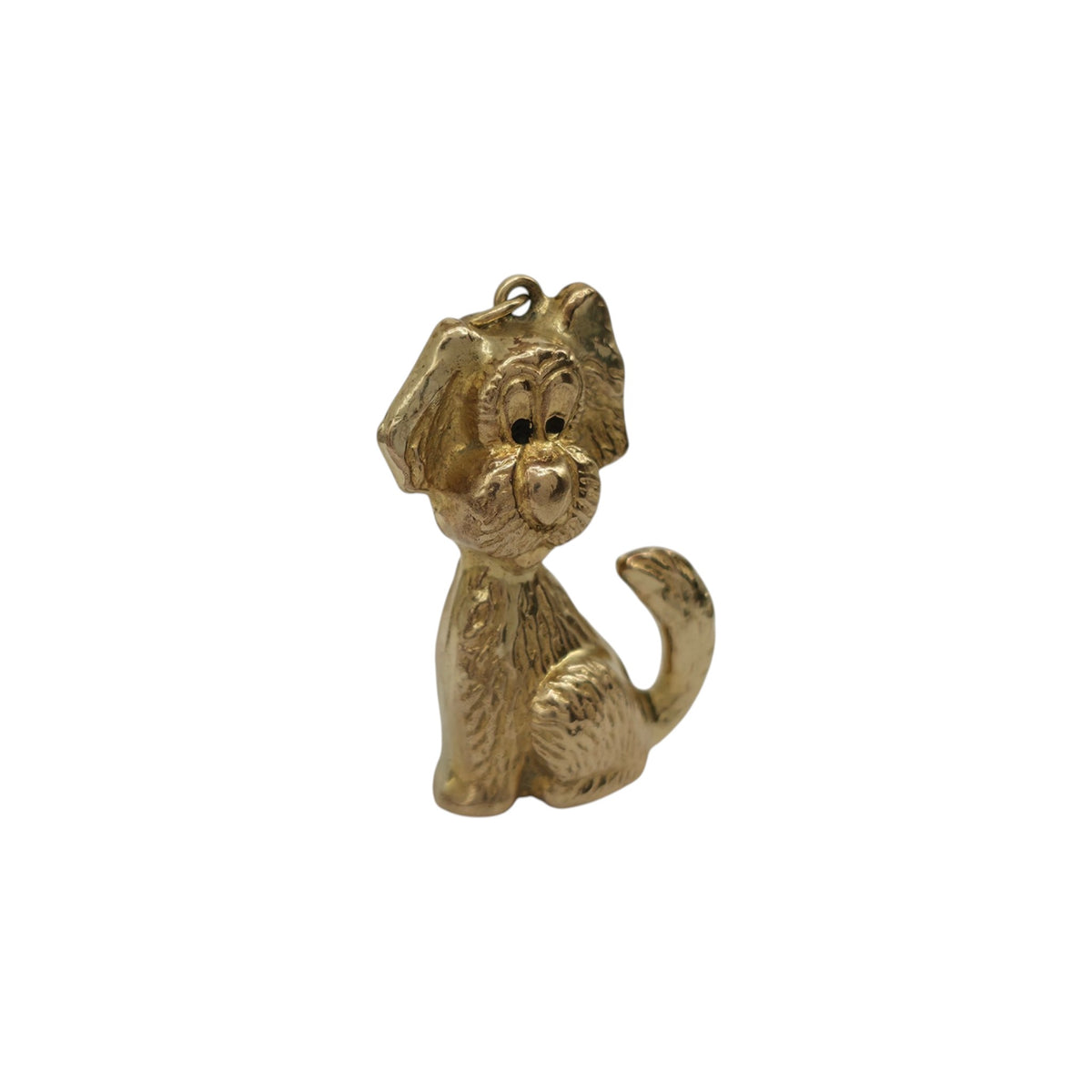9ct 375 Yellow Gold Seated Dog Charm 1975 L 2.6 cm 2.5 g.