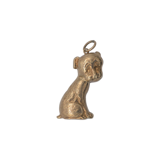 9ct 375 Yellow Gold Seated Dog Charm 1971 L 2.3 cm 1.6 g.