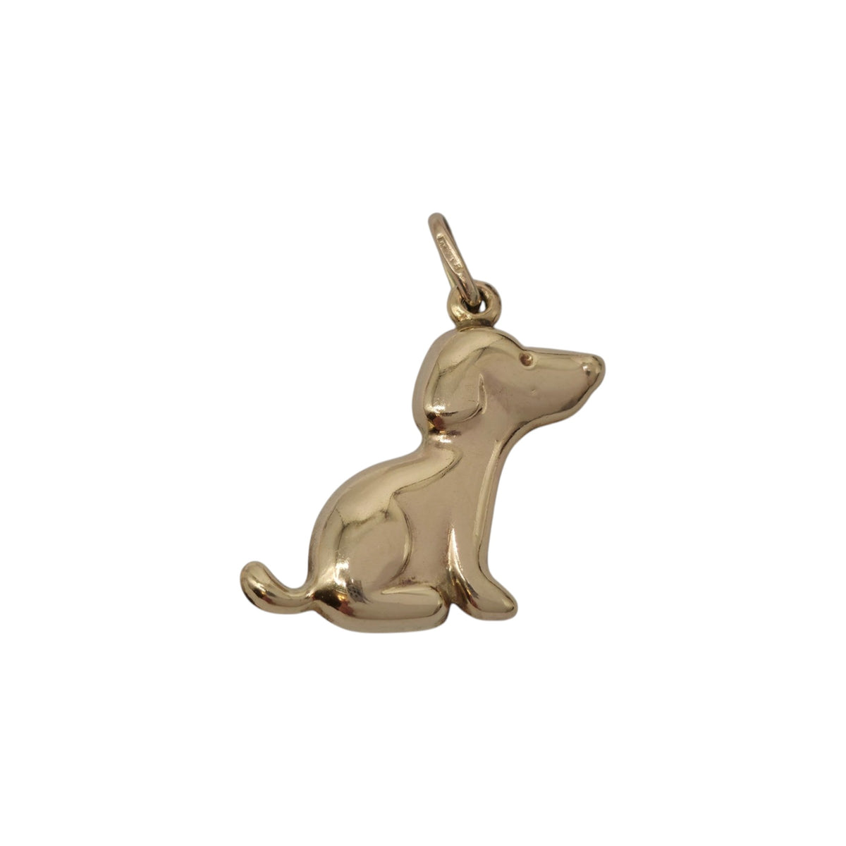 9ct 375 Yellow Gold Seated Dog Charm L 2.0 cm 1.0 g.