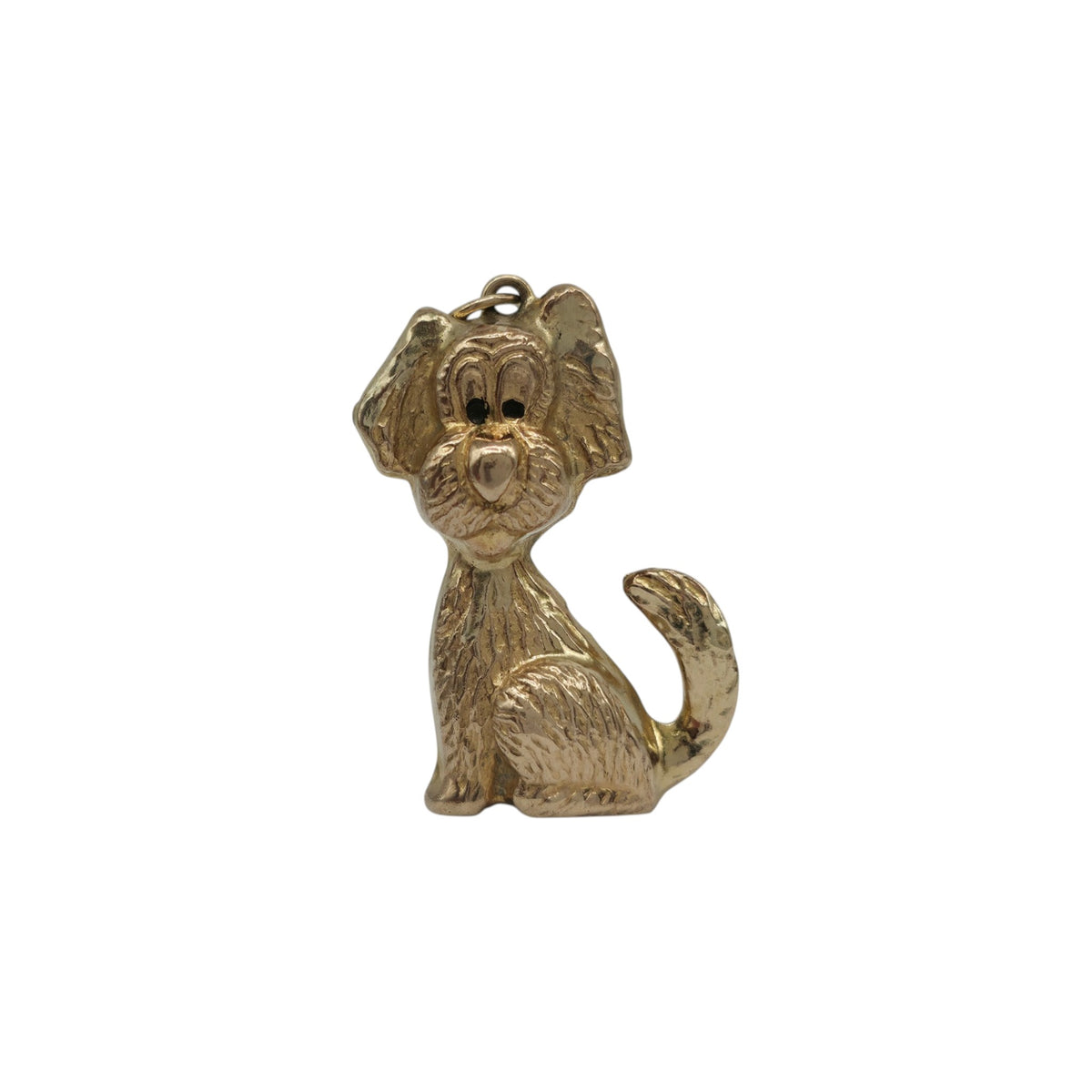 9ct 375 Yellow Gold Seated Dog Charm 1975 L 2.6 cm 2.5 g.