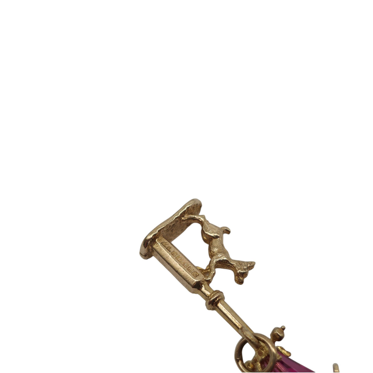 Amusing 9ct 375 Yellow Gold Dog Chasing Cat Up Lamppost Charm 1971 L 2.9 cm 2.1 g.