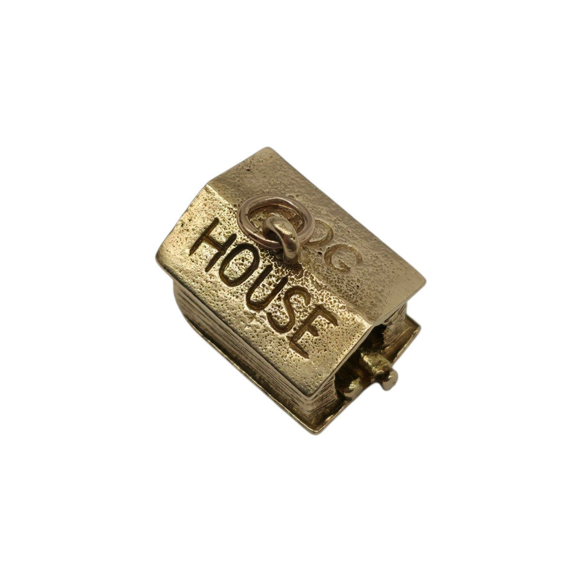 Unusual 9ct 375 Yellow Gold Drunk Man In The Doghouse Opening Charm 1961 L 1.8 cm 8.3 g.