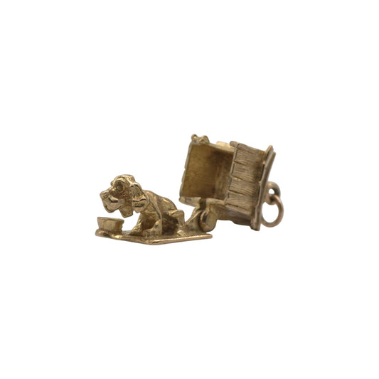 Heavy 9ct 375 Yellow Gold Dog In Kennel Opening Charm 1967 L 1.7 cm 6.0 g.