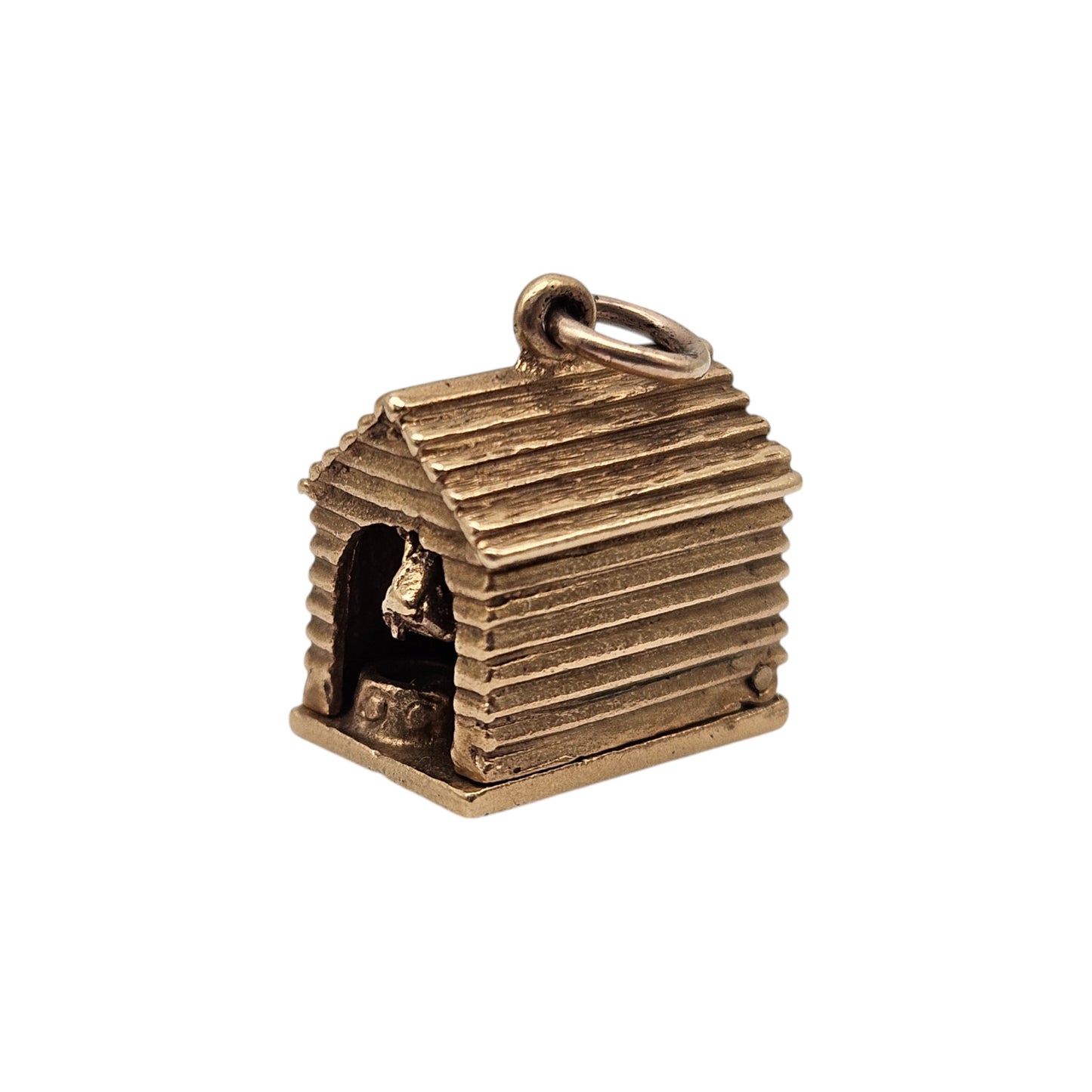 Heavy 9ct 375 Yellow Gold Dog In Kennel Opening Charm 1959 L 1.3 cm 6.7 g.