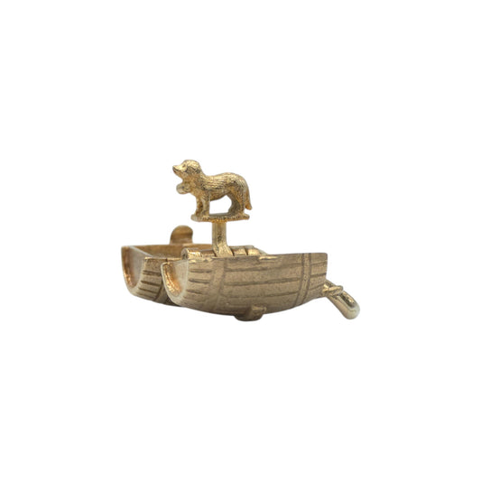 9ct 375 Yellow Gold Dog Inside Barrel Opening Charm 1977 L 1.2 cm 3.8 g.