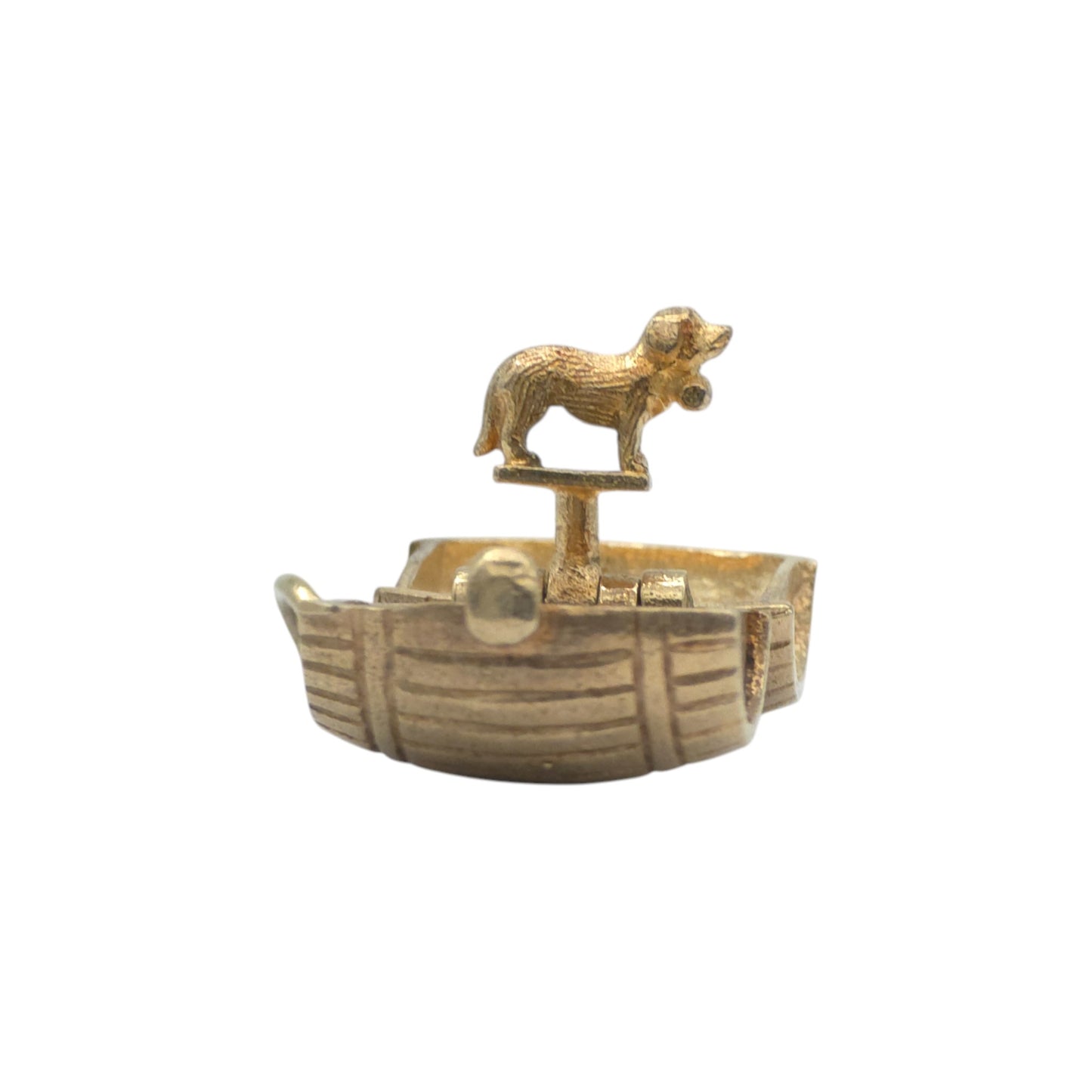 9ct 375 Yellow Gold Dog Inside Barrel Opening Charm 1977 L 1.2 cm 3.8 g.