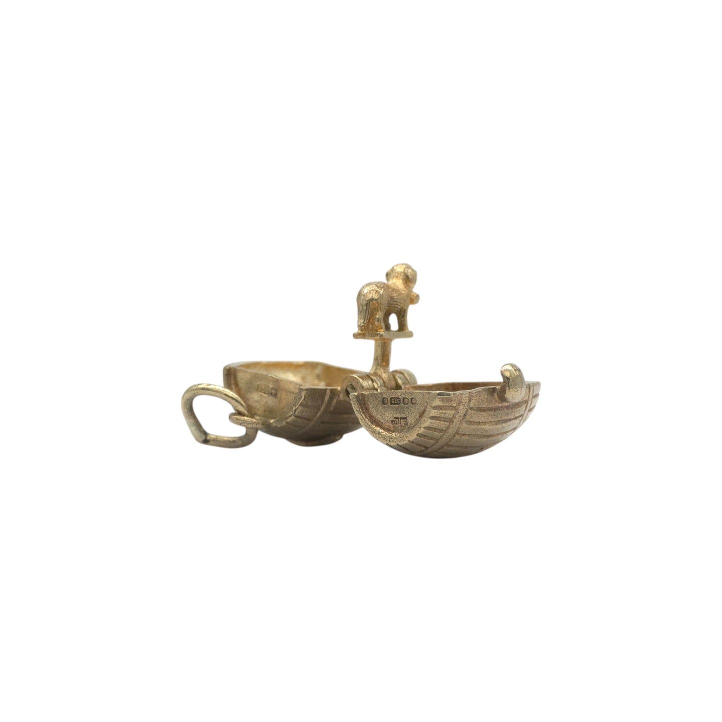 9ct 375 Yellow Gold Dog Inside Barrel Opening Charm 1977 L 1.2 cm 3.8 g.