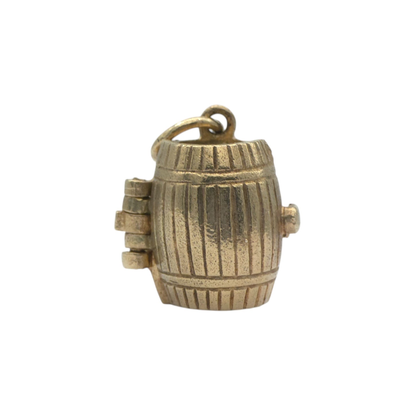 9ct 375 Yellow Gold Dog Inside Barrel Opening Charm 1977 L 1.2 cm 3.8 g.