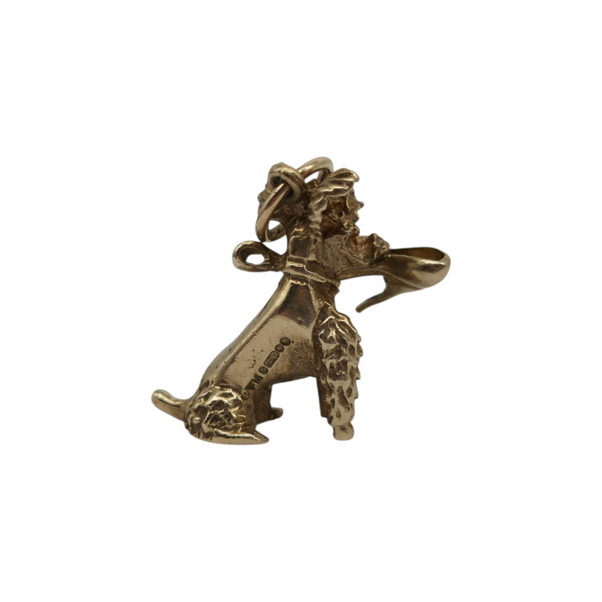 Amusing 9ct 375 Yellow Gold Poodle With A Shoe Charm 1970 L 1.8 cm 5.2 g.