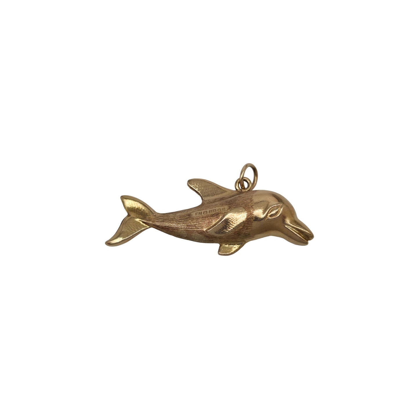 9ct 375 Yellow Gold Dolphin Charm 1976 L 3.1 cm 1.3 g.