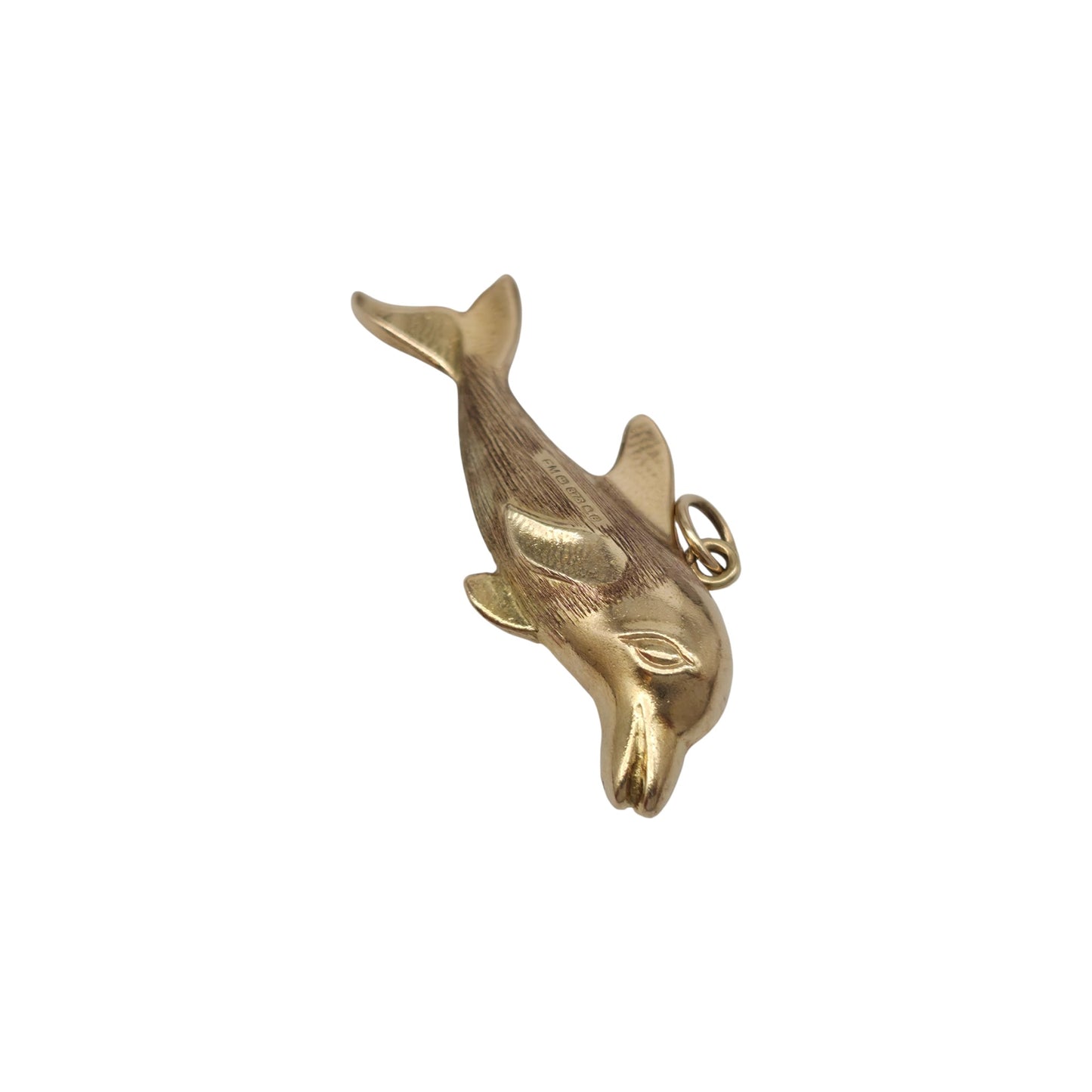9ct 375 Yellow Gold Dolphin Charm 1976 L 3.1 cm 1.3 g.