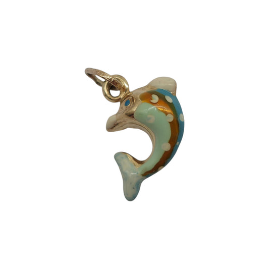 9ct Yellow Gold & Enamel Dolphin Charm L 1.2 cm 0.4 g.
