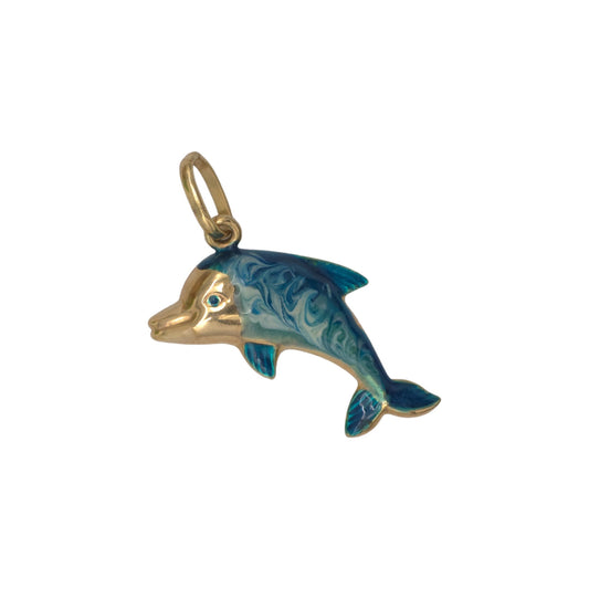 9ct Yellow Gold & Enamel Dolphin Pendant