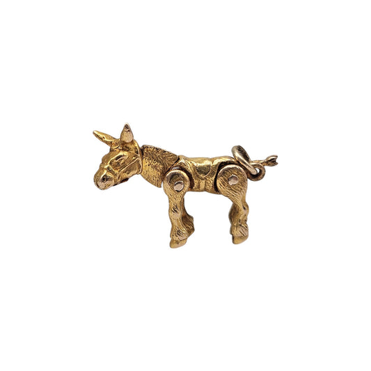 9ct 375 Yellow Gold Articulated Donkey Charm 1949 L 2.4 cm 3.2 g.